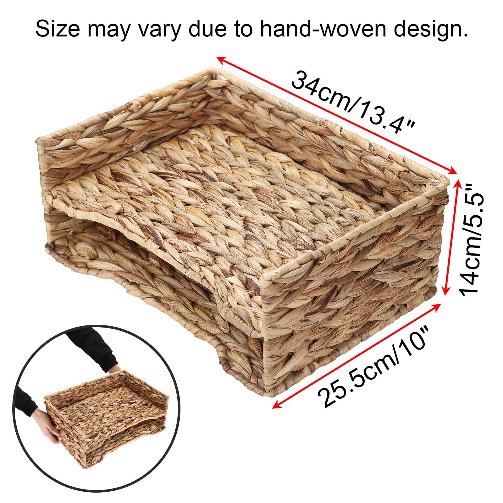 BTSKY 2 Tier Water Hyacinth Letter File Storage Basket, Woven Paper Organizer A4
