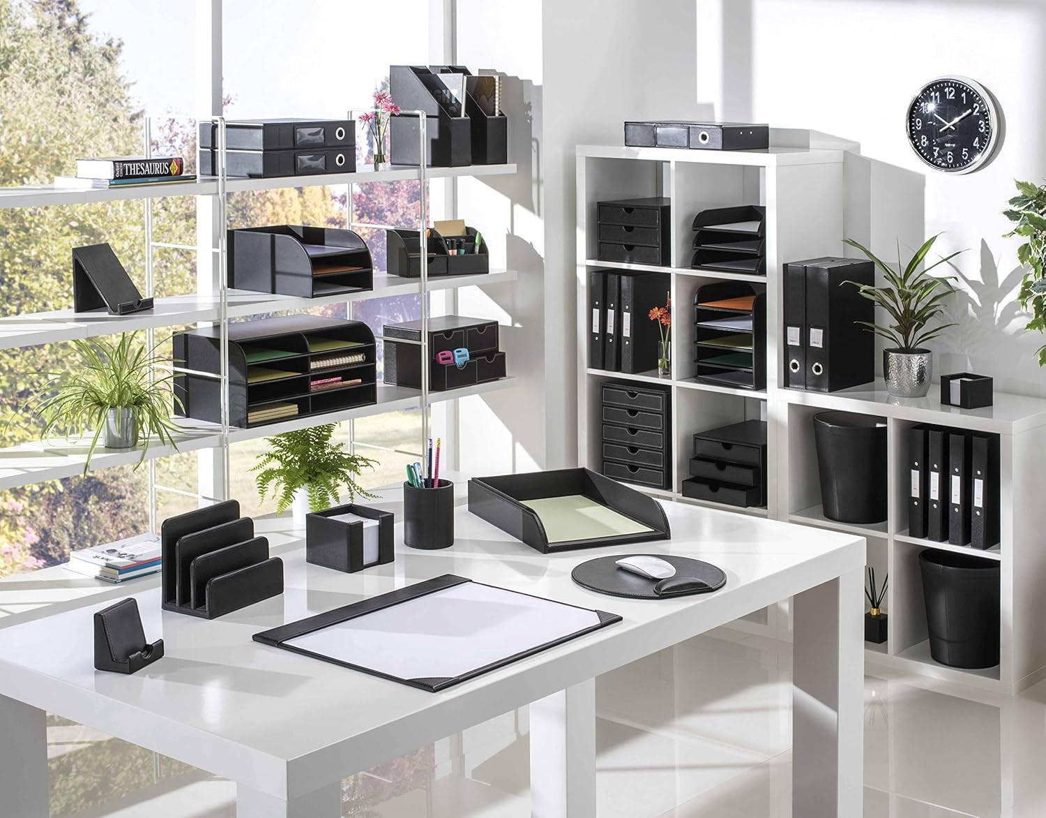 Black Faux Leather Letter Holder | Mail Sorter | Post Rack | Envelope Organiser