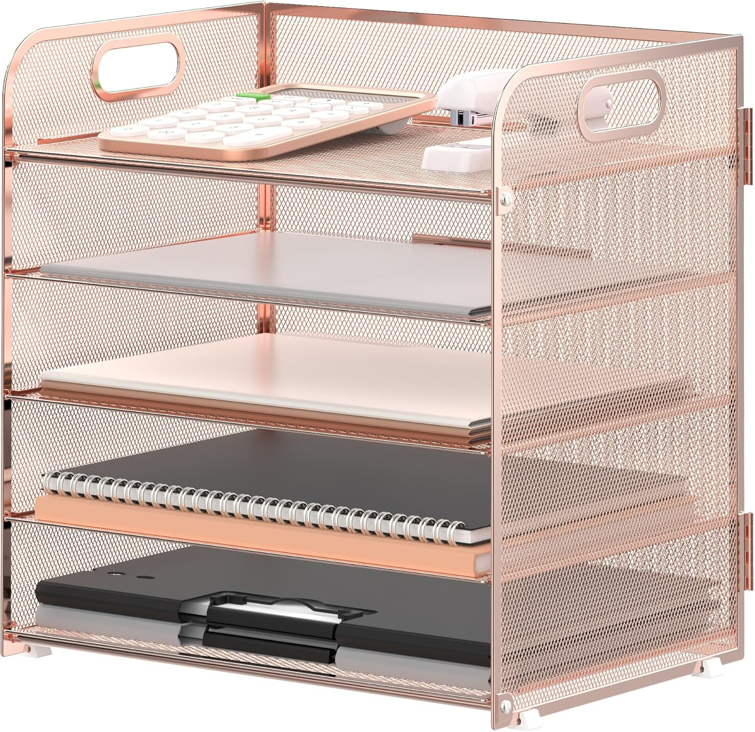 5 Trays Paper Organizer Letter Tray with Handle-Mesh Desk File Organizer, Paper