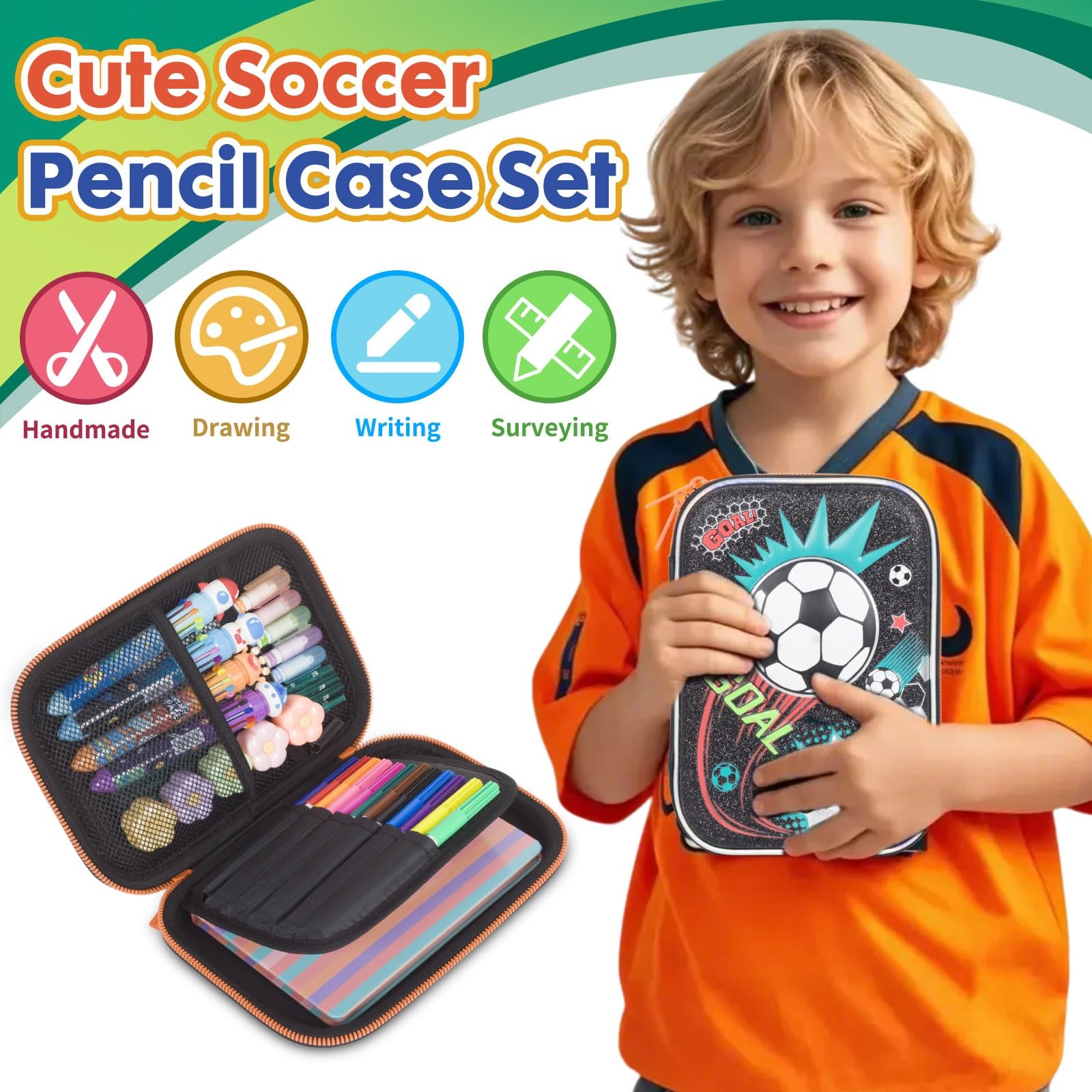 YOYTOO Soccer Pencil Case Stationery Set for Boys, 3D EVA Big Capacity Cute P…