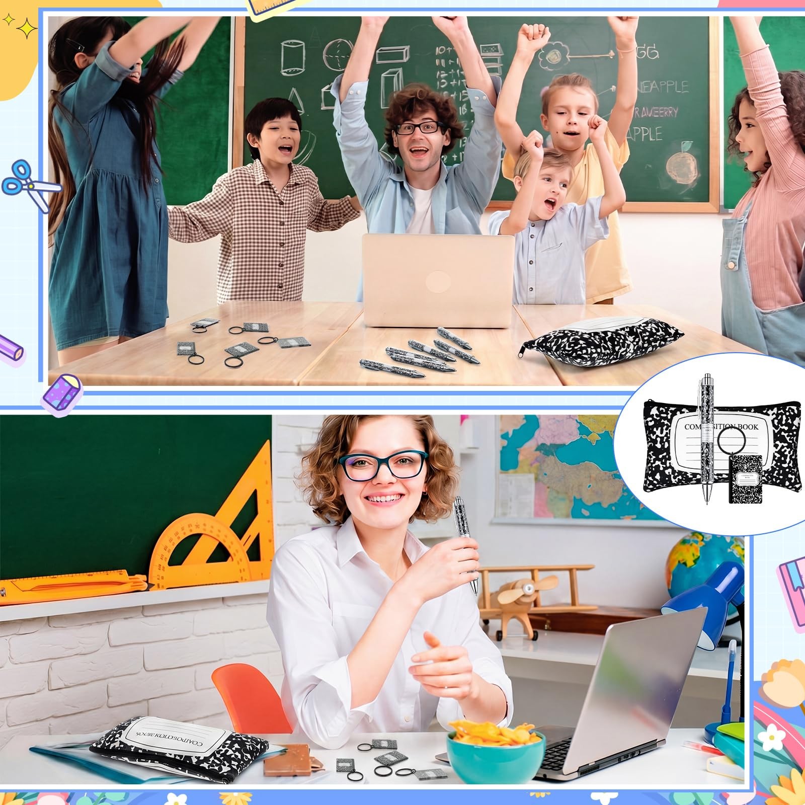 24 Pcs Teacher Appreciation Gifts Bulk Set Composition Notebook Pencil Pouche…