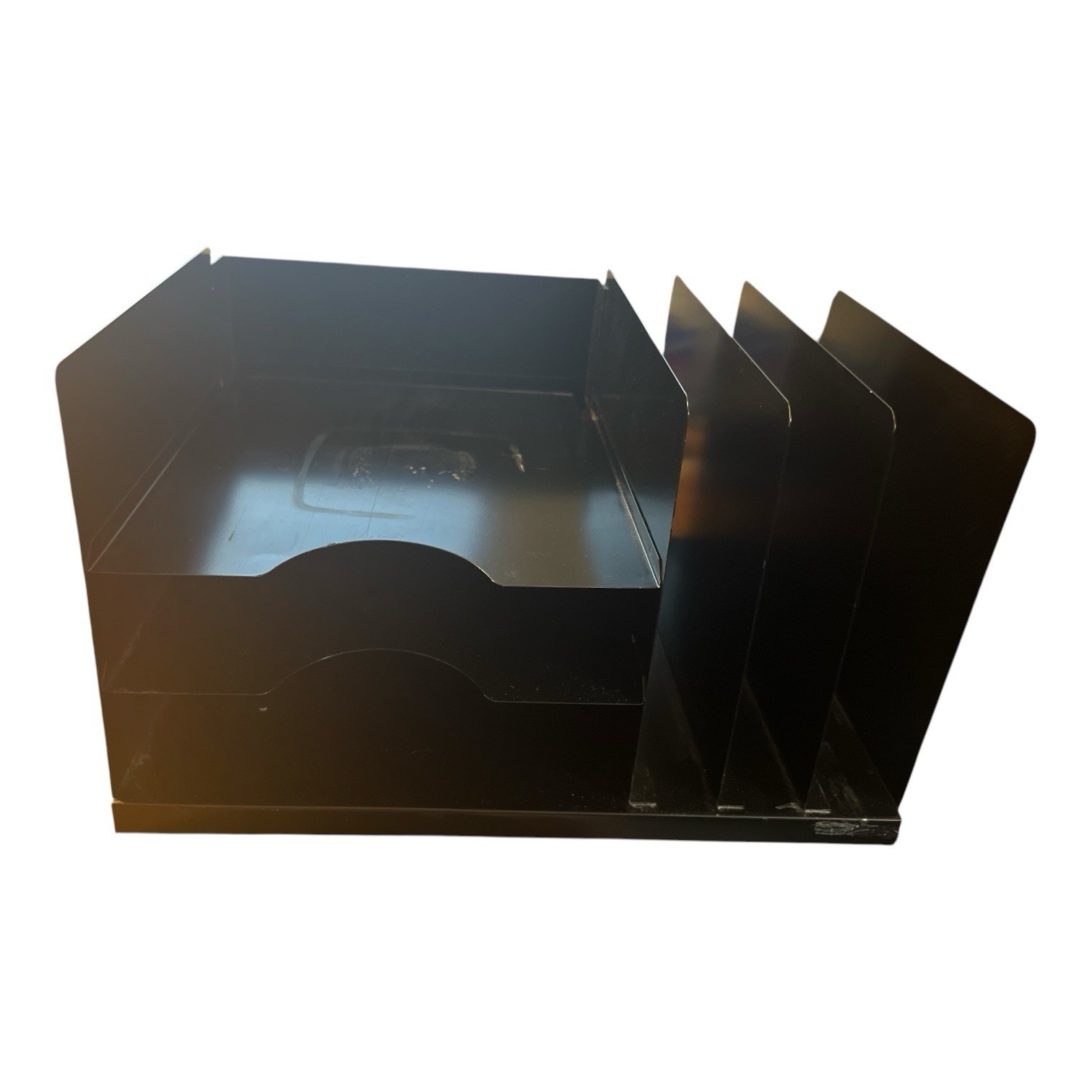 Hunt Lit-ning Industrial Metal Desktop Organizer Letter Tray Vintage MCM Black