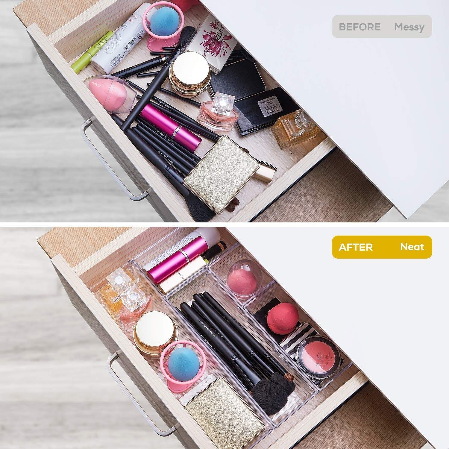 14 PCS Clear Plastic Drawer Organizer Tray for Makeup, Kitchen Utensils, Jewe…