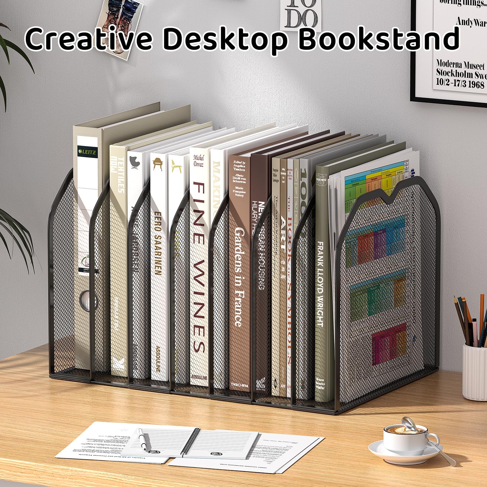 Black 7Section File Folder Organizer Metal Desktop Vertical Stand Rack