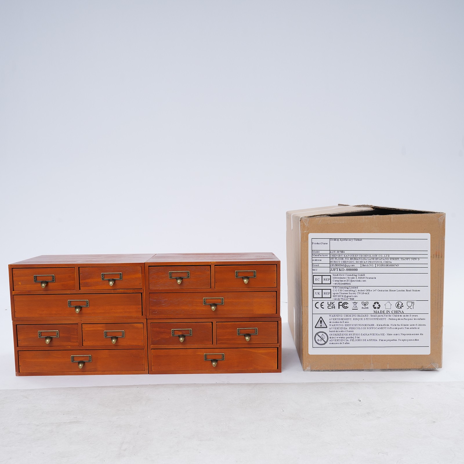 4 Pack 3 Drawer Wooden Desktop Organizer Drawer Storage Box For Tabletop- Brown