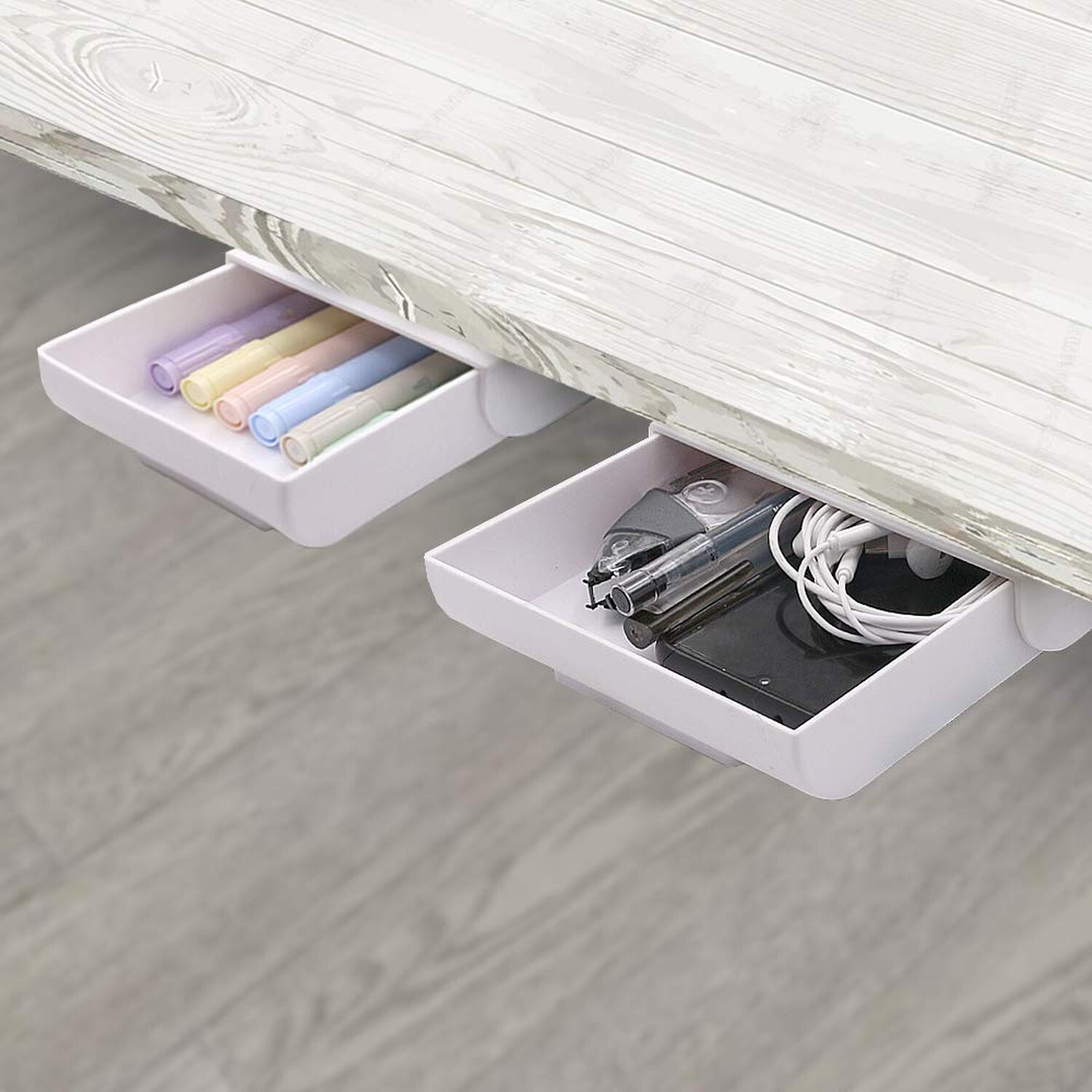 YOOUSOO 2 Pack Under Desk Drawer Organizer, Slide Out Drawer Attachment, Plas…