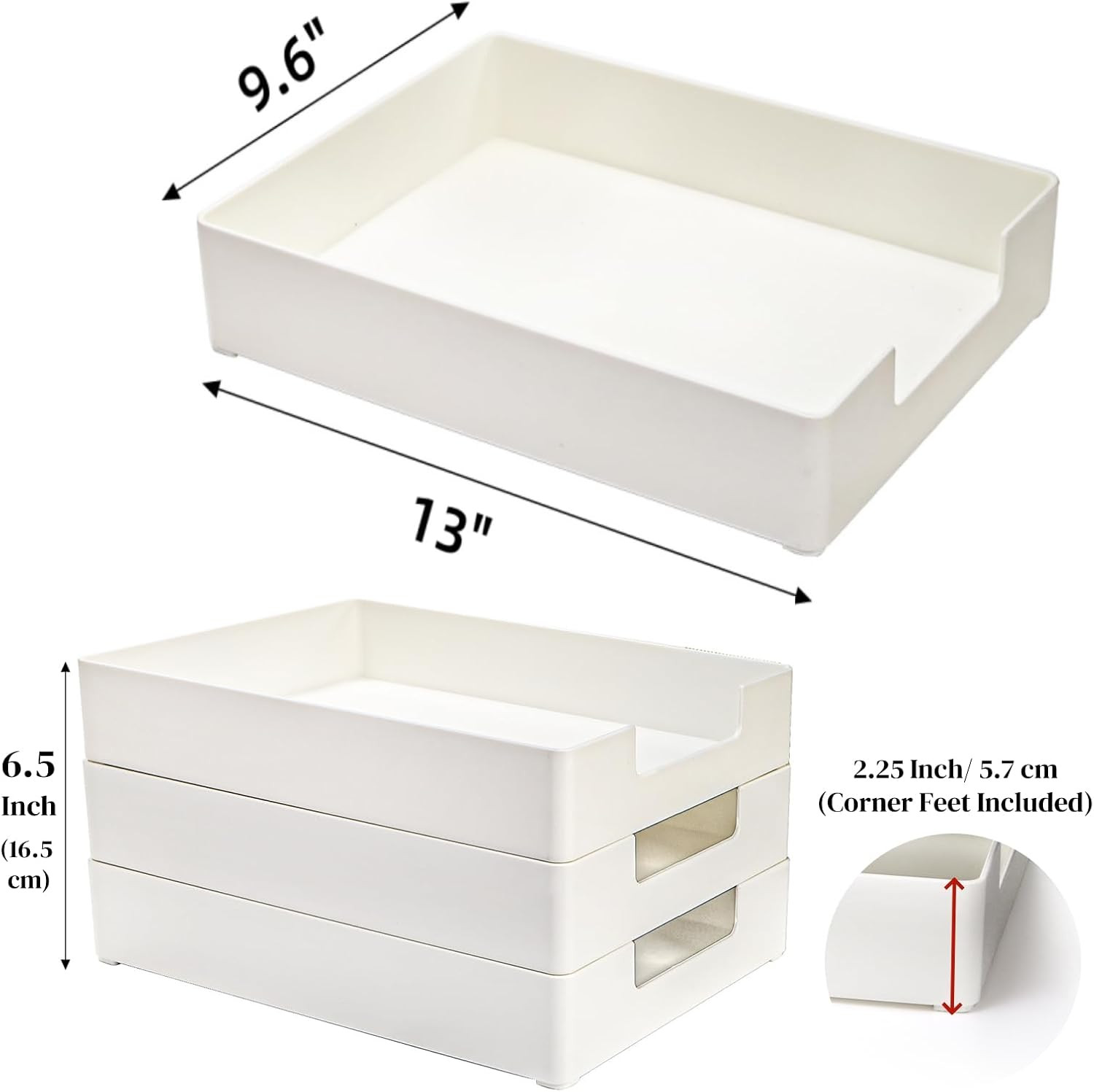 3 Pack Letter Tray, Plastic Stackable A4 Paper Trays, Rectangular Desk Drawer Or