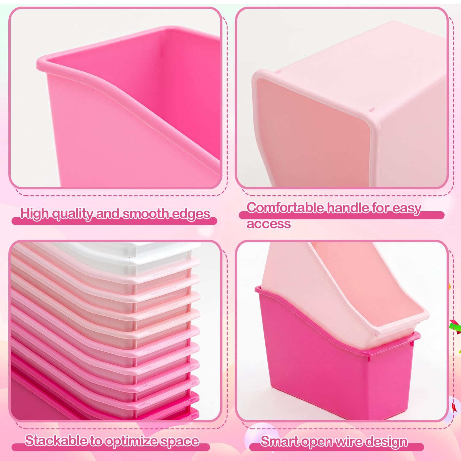 12 Pcs Book Bin for Classroom with Labels Stackable Plastic Organizing Bins 1…