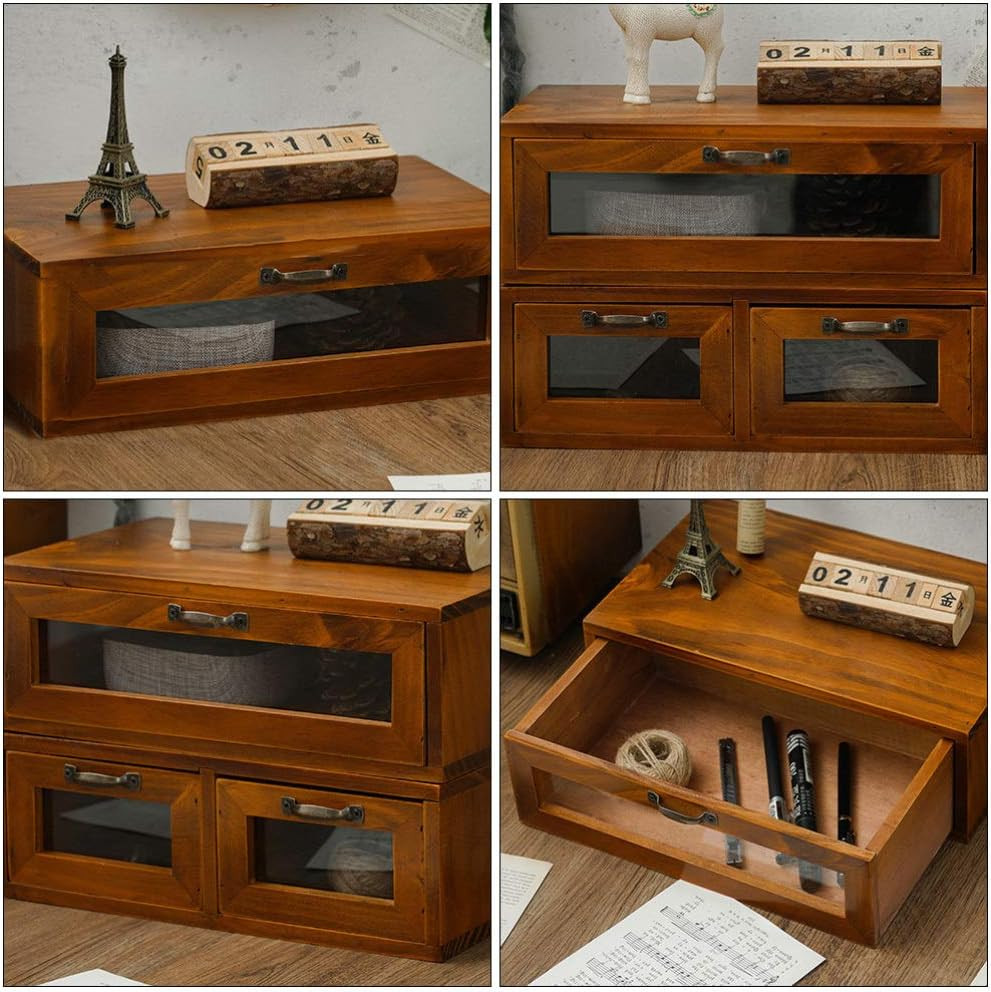 Stylish Bamboo Wood Desk Organizer with 2 Drawers for Home or Office
