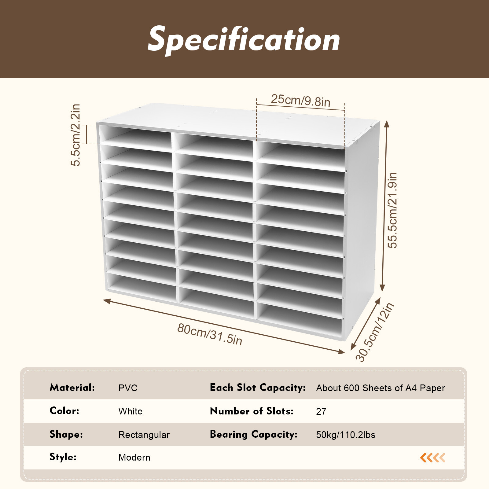 White Desktop Literature Organizer with 27 Compartments for Home or Office