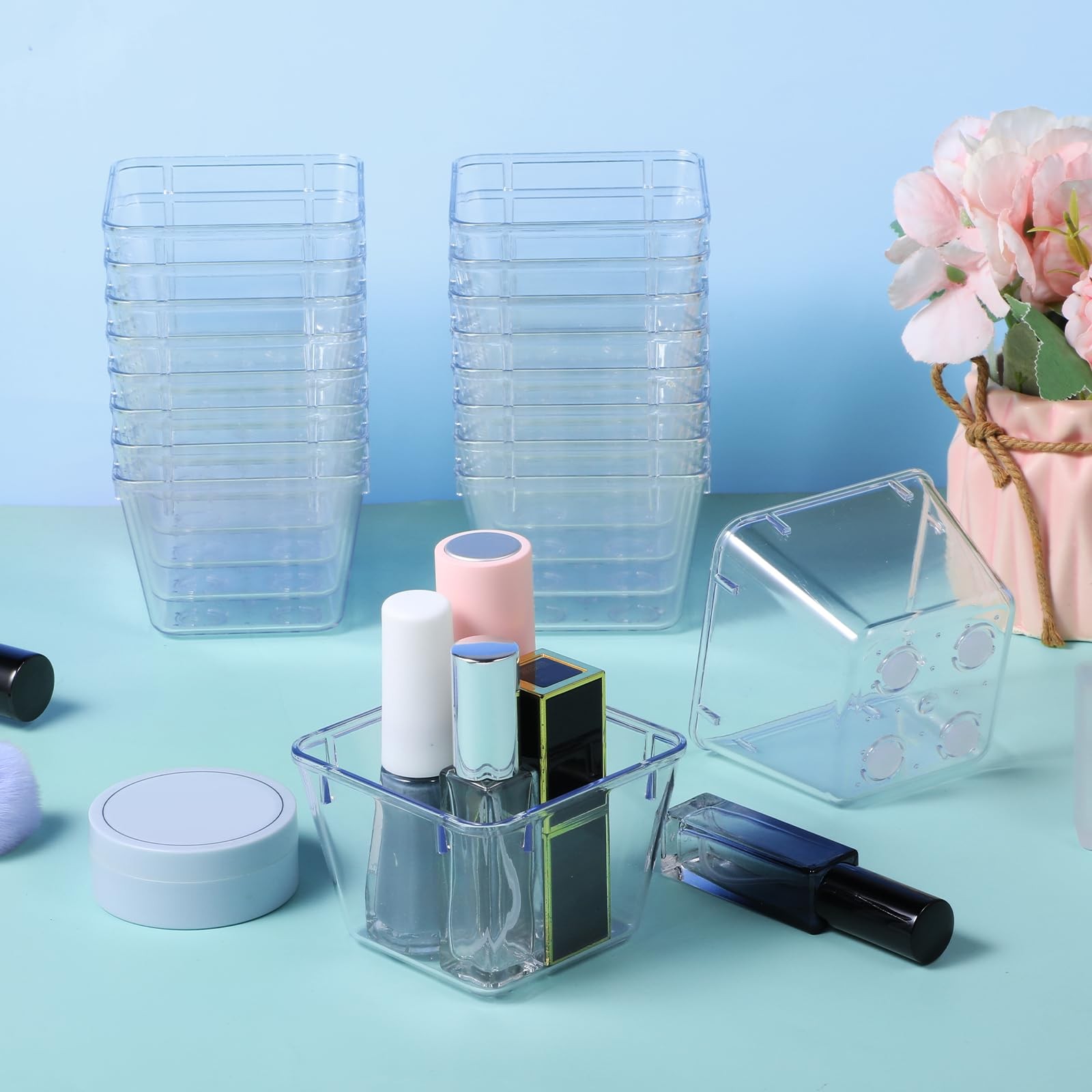 24 Pcs Clear Drawer Organizers 3″ x x 2″ Stackable Small Transparent