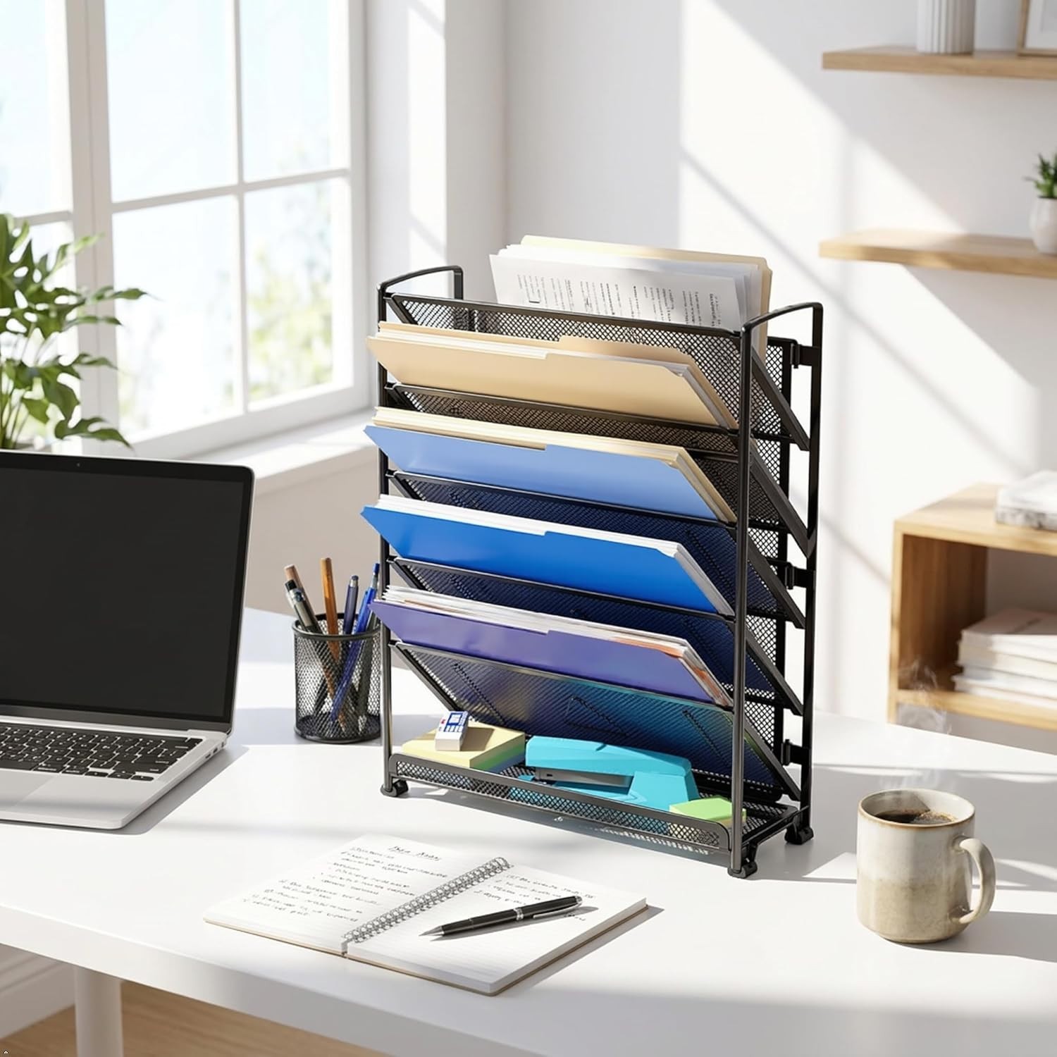 6-Tier Wall Mount Document Letter Tray Organizer, Black