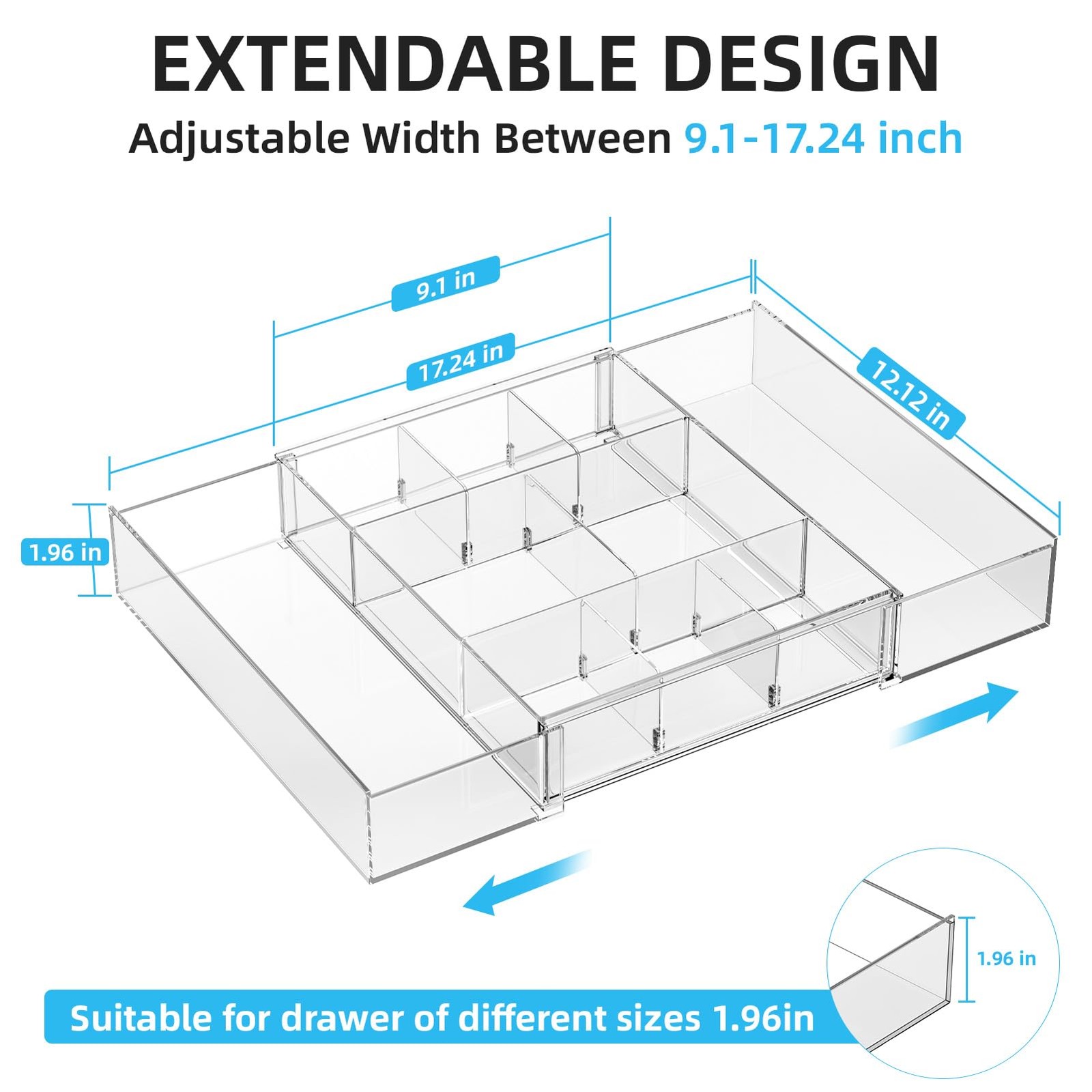 Marbrasse Expandable Desk Drawer Organizer, Clear Plastic