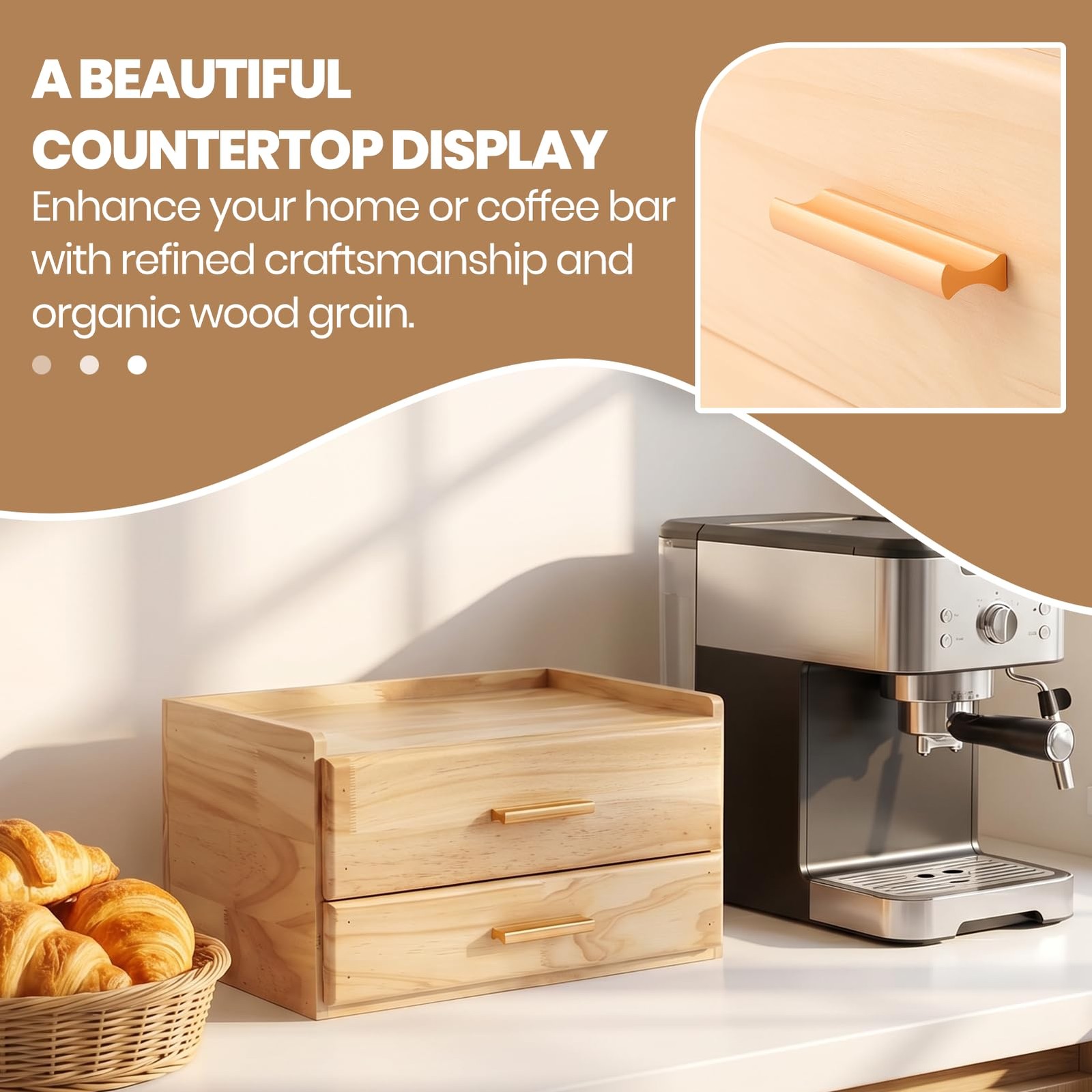 MEKOTRIN Wooden Tea Box Organizer, Double-Drawer #312, Natural Wood Color