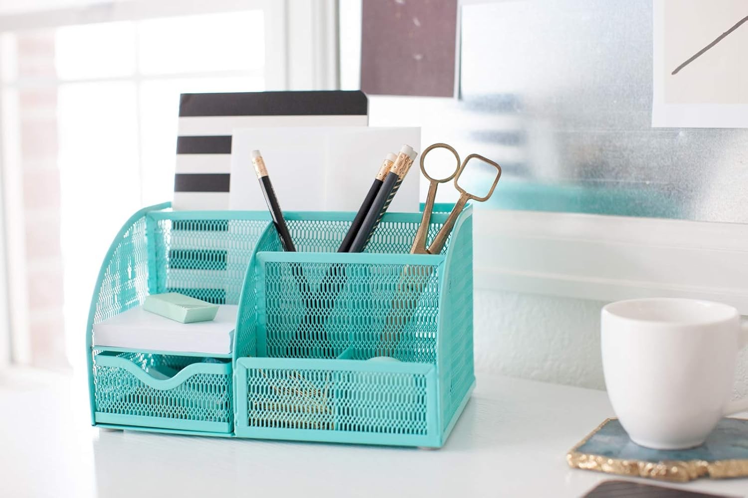 BLU MONACO Aqua Desk Organizer – Cute Turquoise Accessories & Stationery Hold…