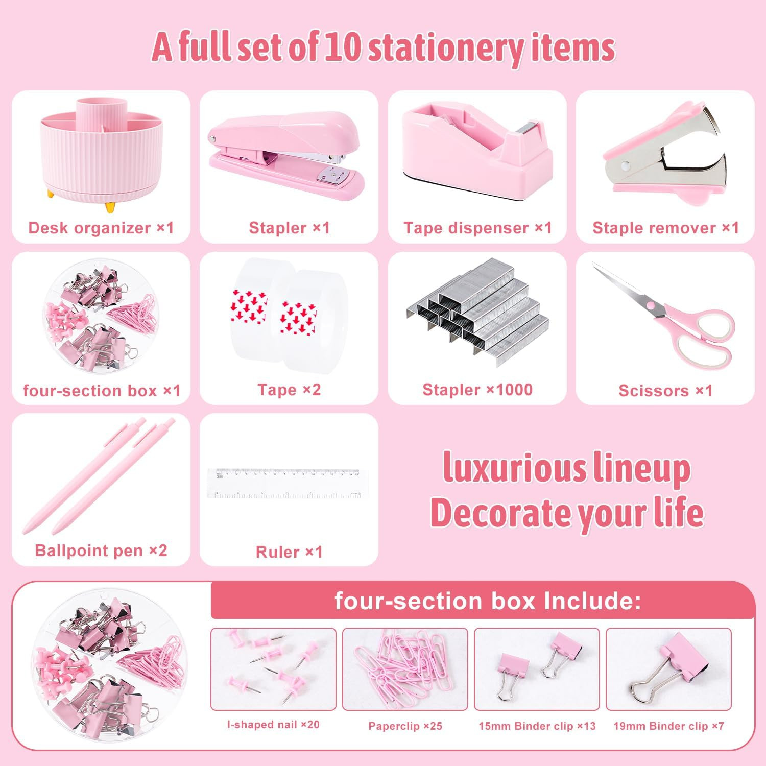 Pink Desk Organizers and Accessories with Desk Organizer 360° Rotating Pen Holde