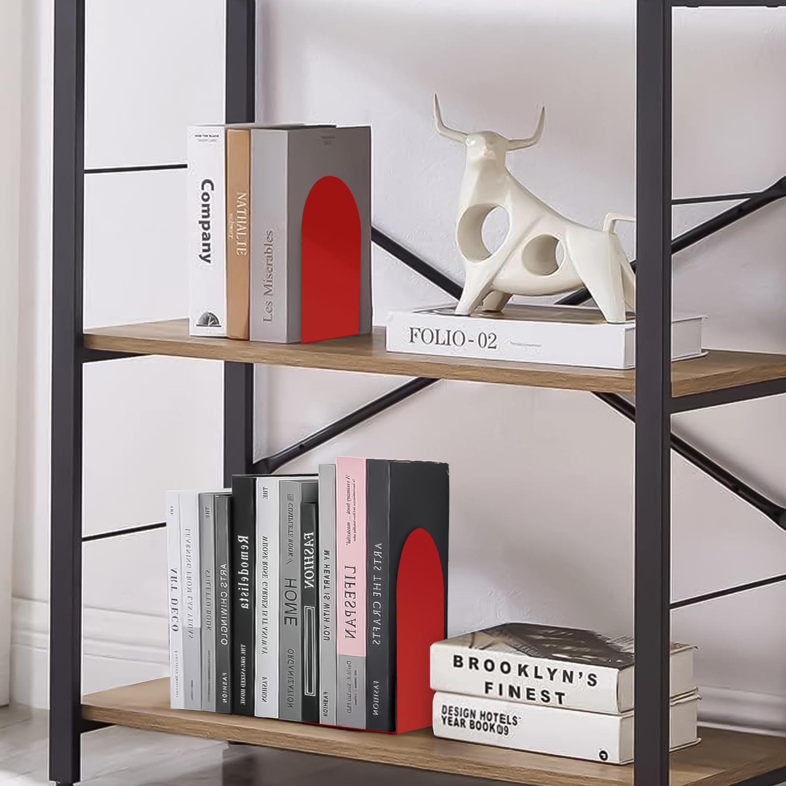 Lulonpon 8 Pieces Book Ends, Bookends, Books Stand, Metal Bookend for Red
