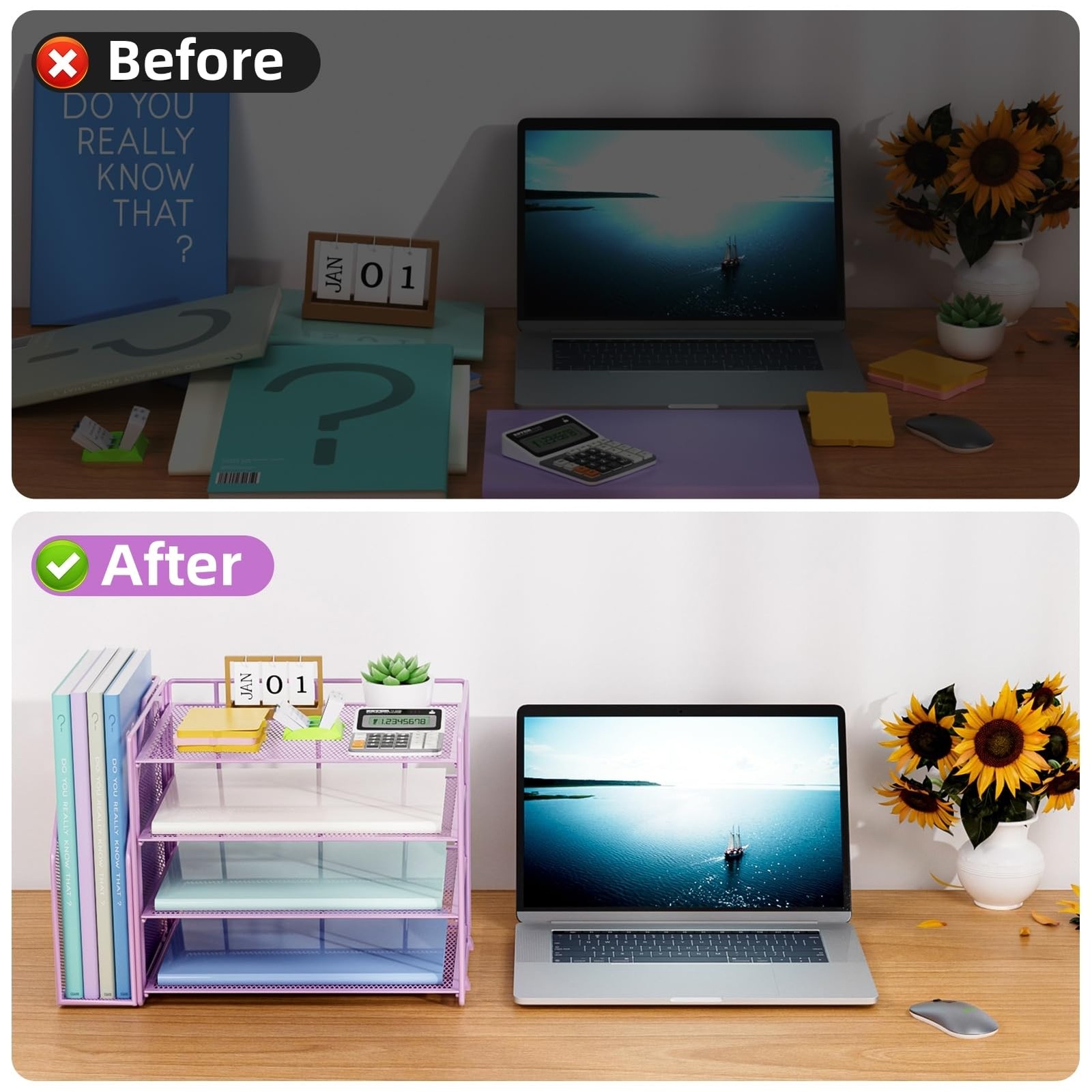 Desk Organizer and Accessories，4-Tier Paper Letter Tray Organizer with File H…