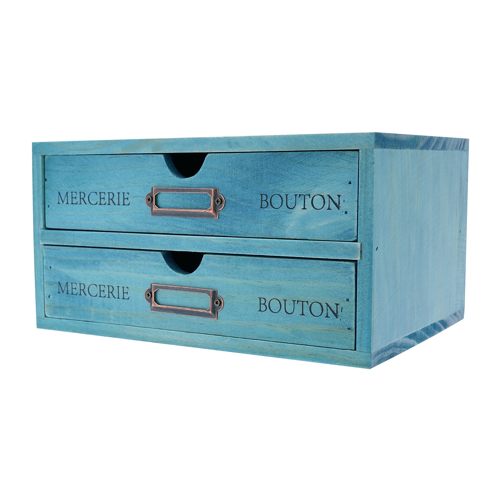 Five-Piece Set Pine Wood Desktop Drawers Vintage Wooden Desktop Organizer Blue