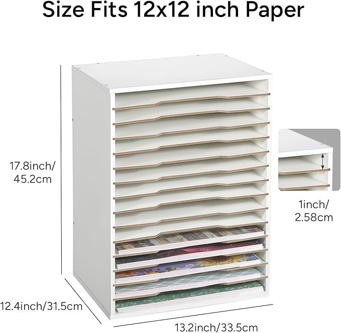 15 Slot Paper Organizer Storage, Wood Adjustable Shelves Paper Storage Shelf wit