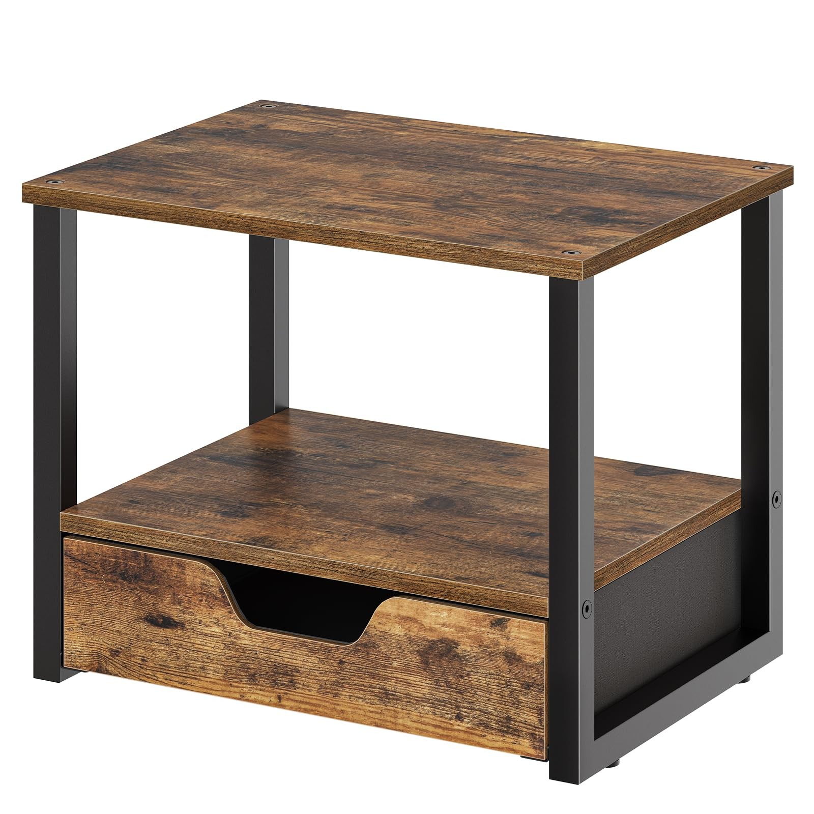 YATINEY Desktop Printer Stand, 15.4″L x 11.4″W x 12.1″H, Rustic Brown + Black
