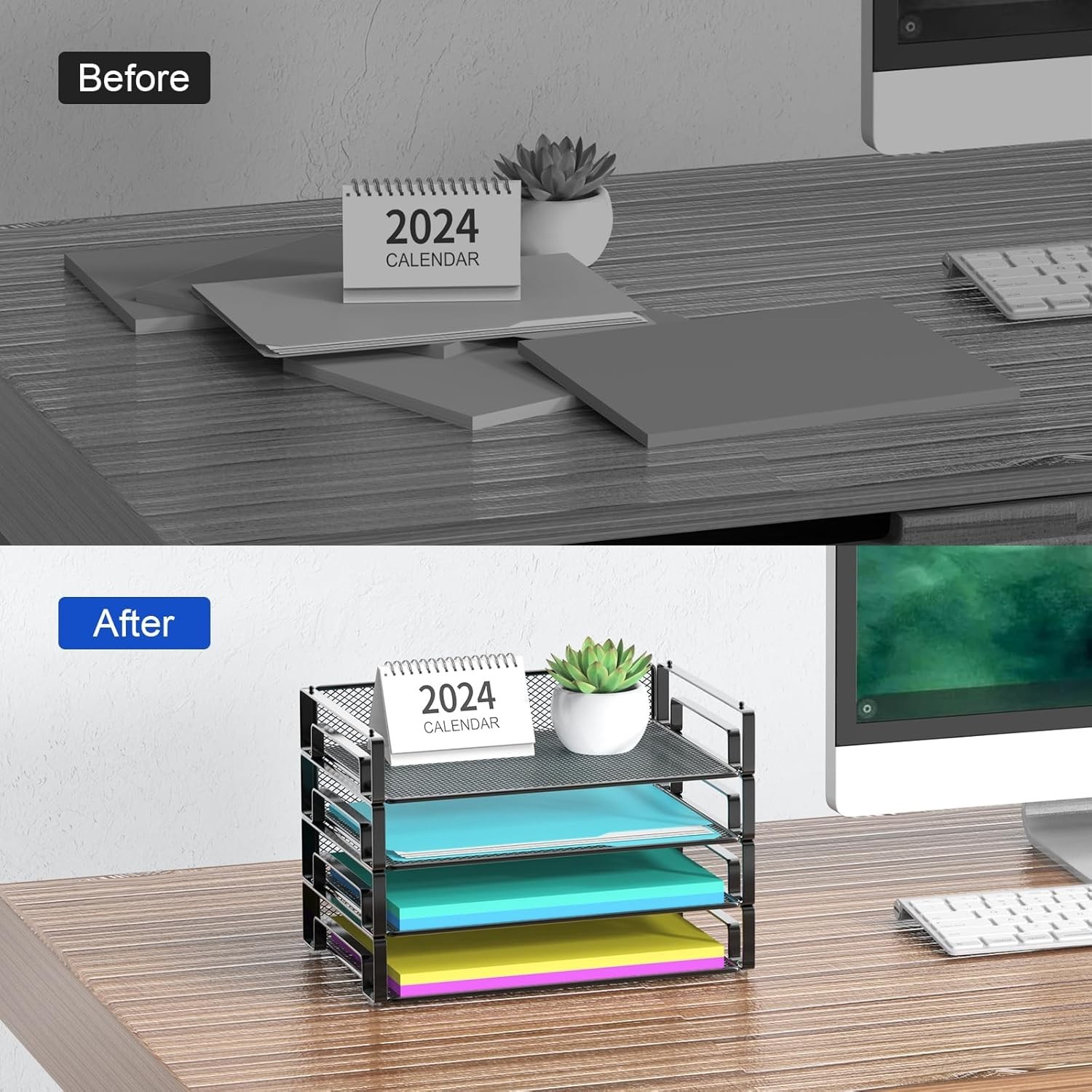 4 Pack Stackable Letter Paper Tray Desk File Organizer Paper Sorter Letter/A4
