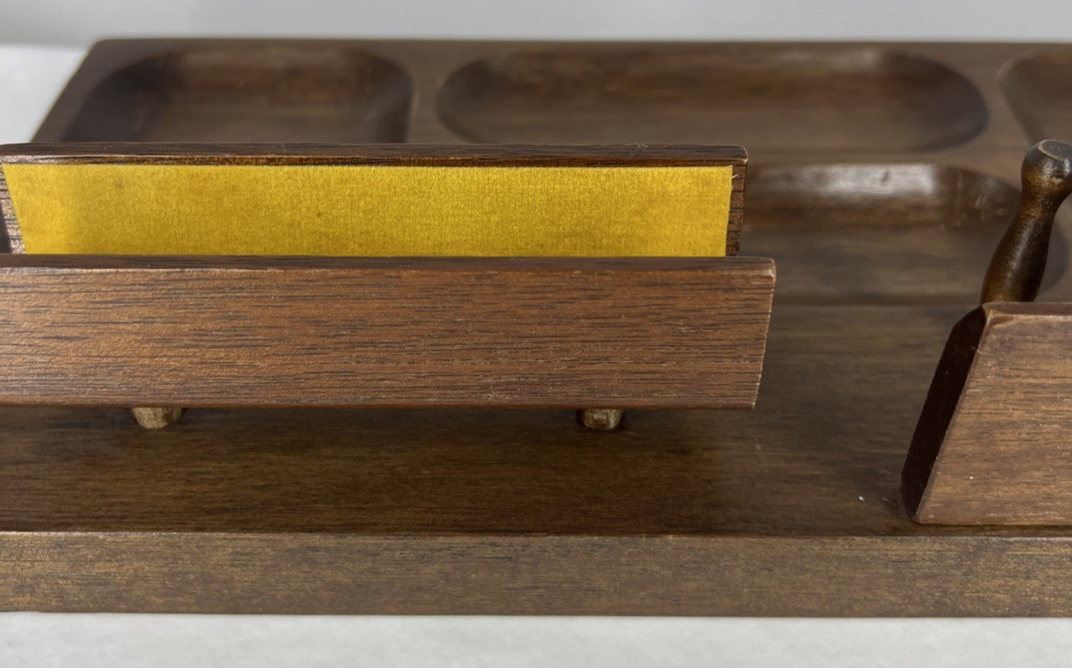 London Leather Japan MCM Dresser Organizer Valet Wood Tray Desk Card Holder