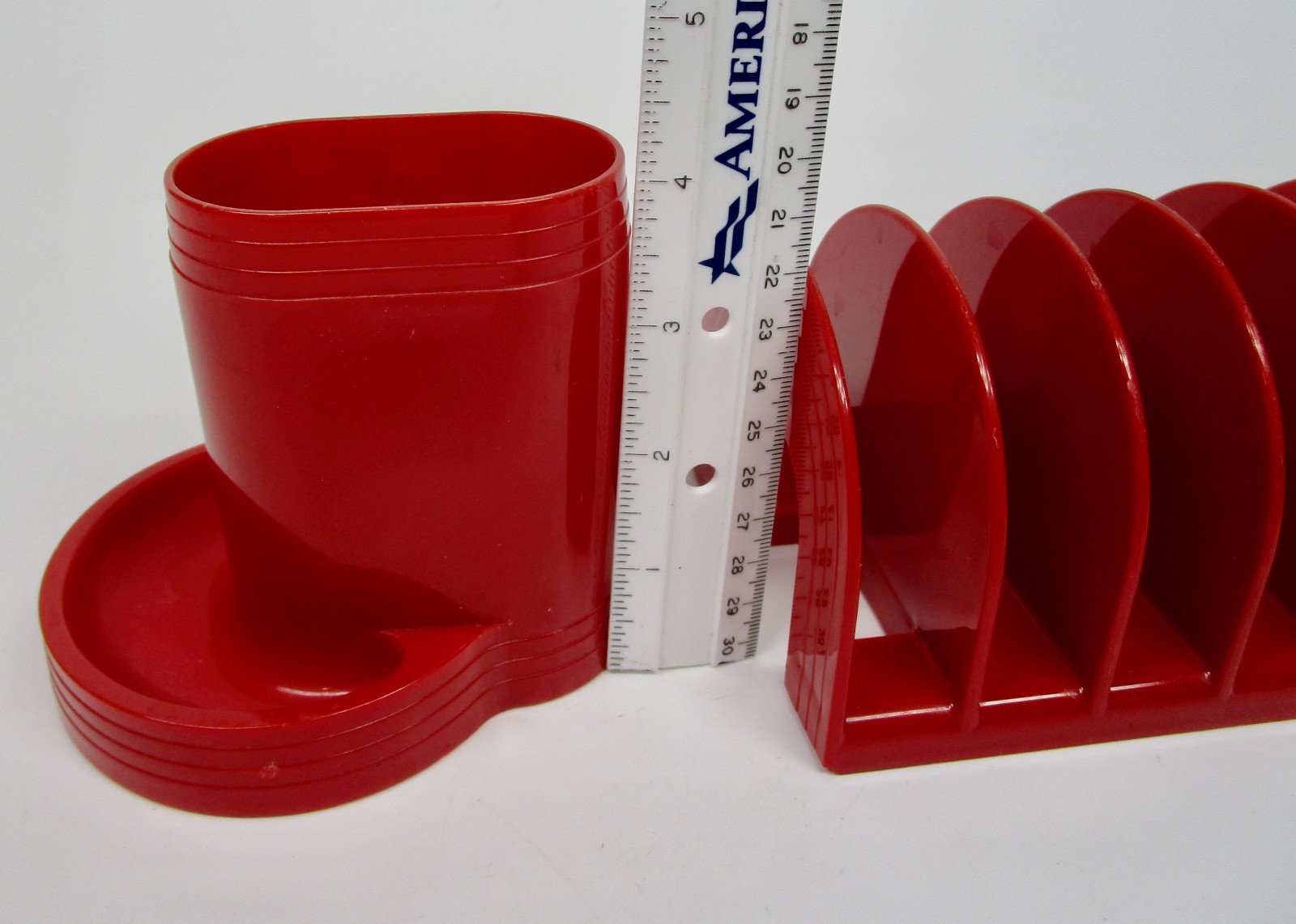 Vintage MCM pen pencil holder letter desk organizer red rainbow plastic Eldon