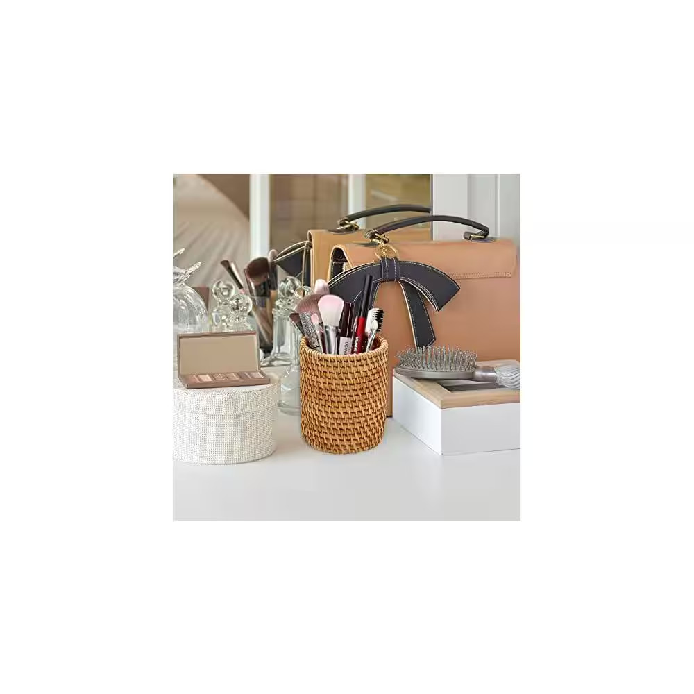 2-Pack Rattan Pencil Holder Boho Handmade Pen Organizer Aesthetic Desk Cup Holde