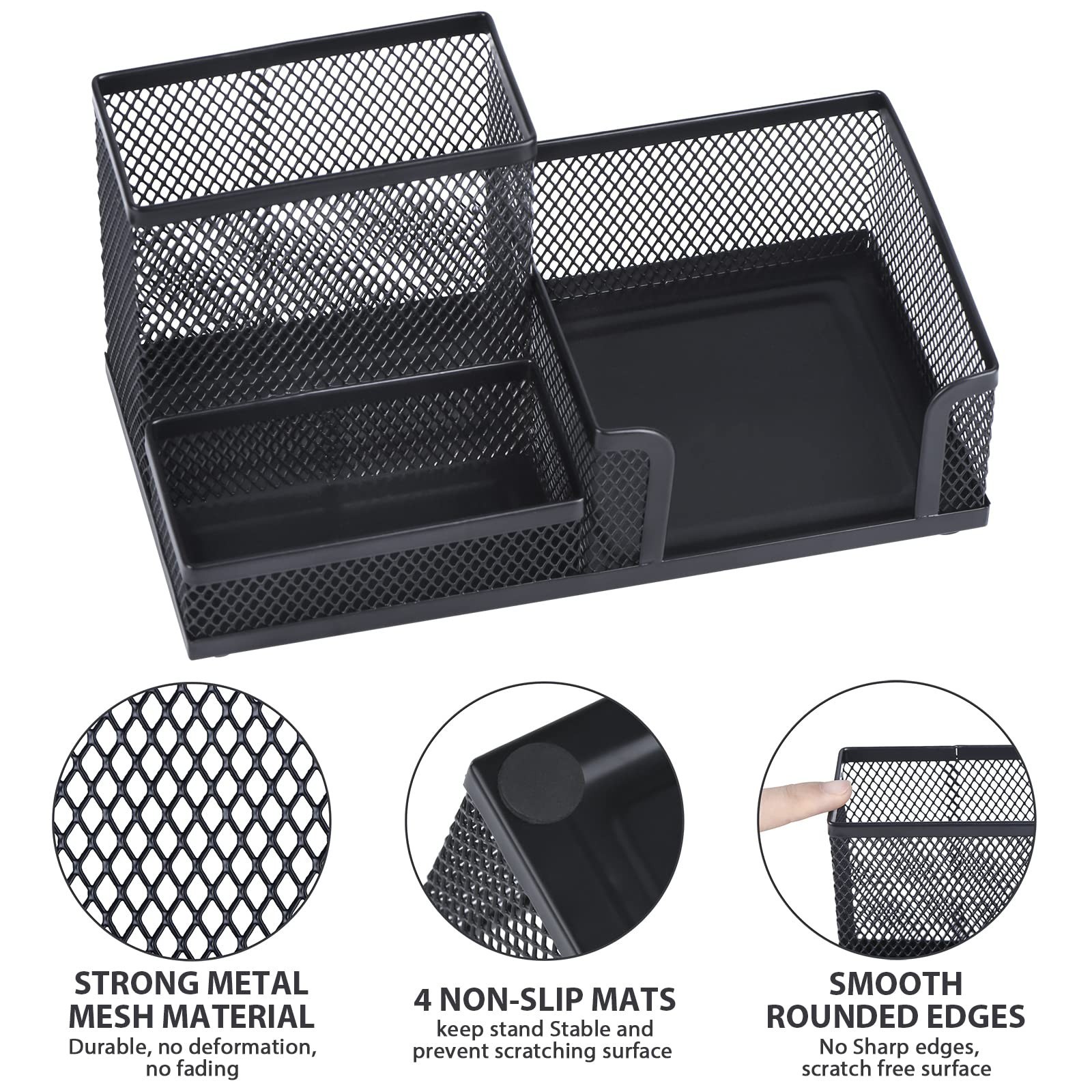 2-Piece Mesh Metal Desk Organizer Set – Pen Cup & Sticky Notes Holder, Black
