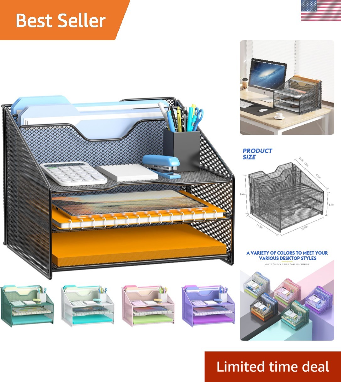3-Tier Letter Organizer in Sleek Black Metal – Perfect for Office Essentials