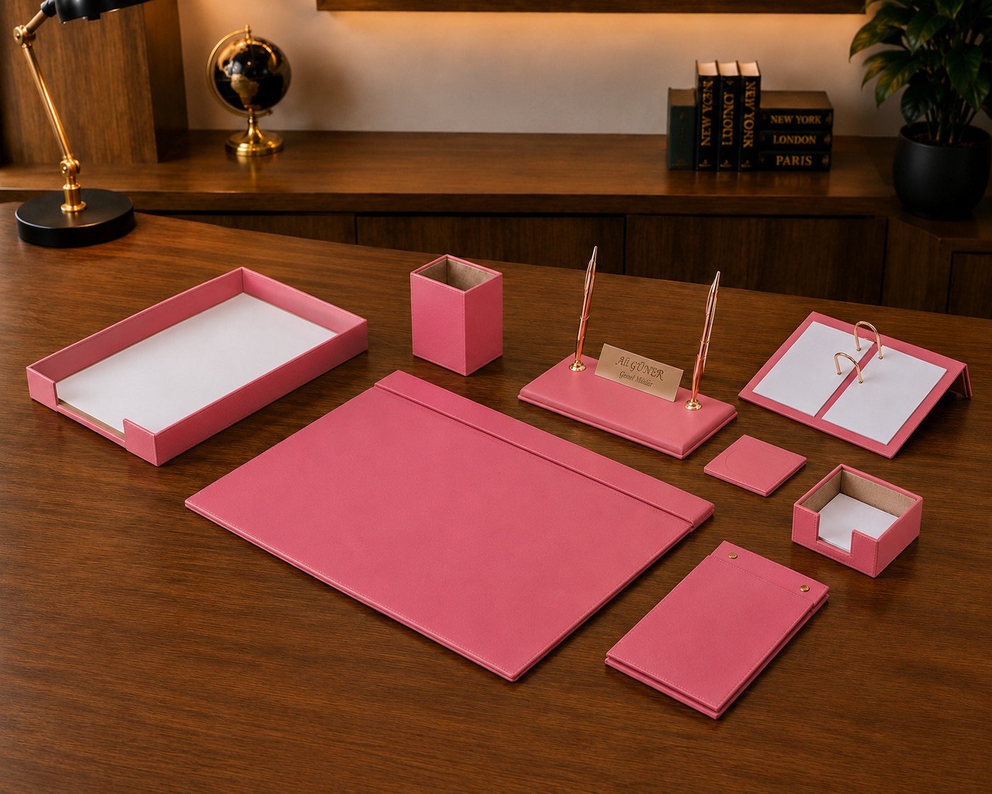 10 Pieces Leather Desk Organizer Set with Single Document Tray Desk Set Pink