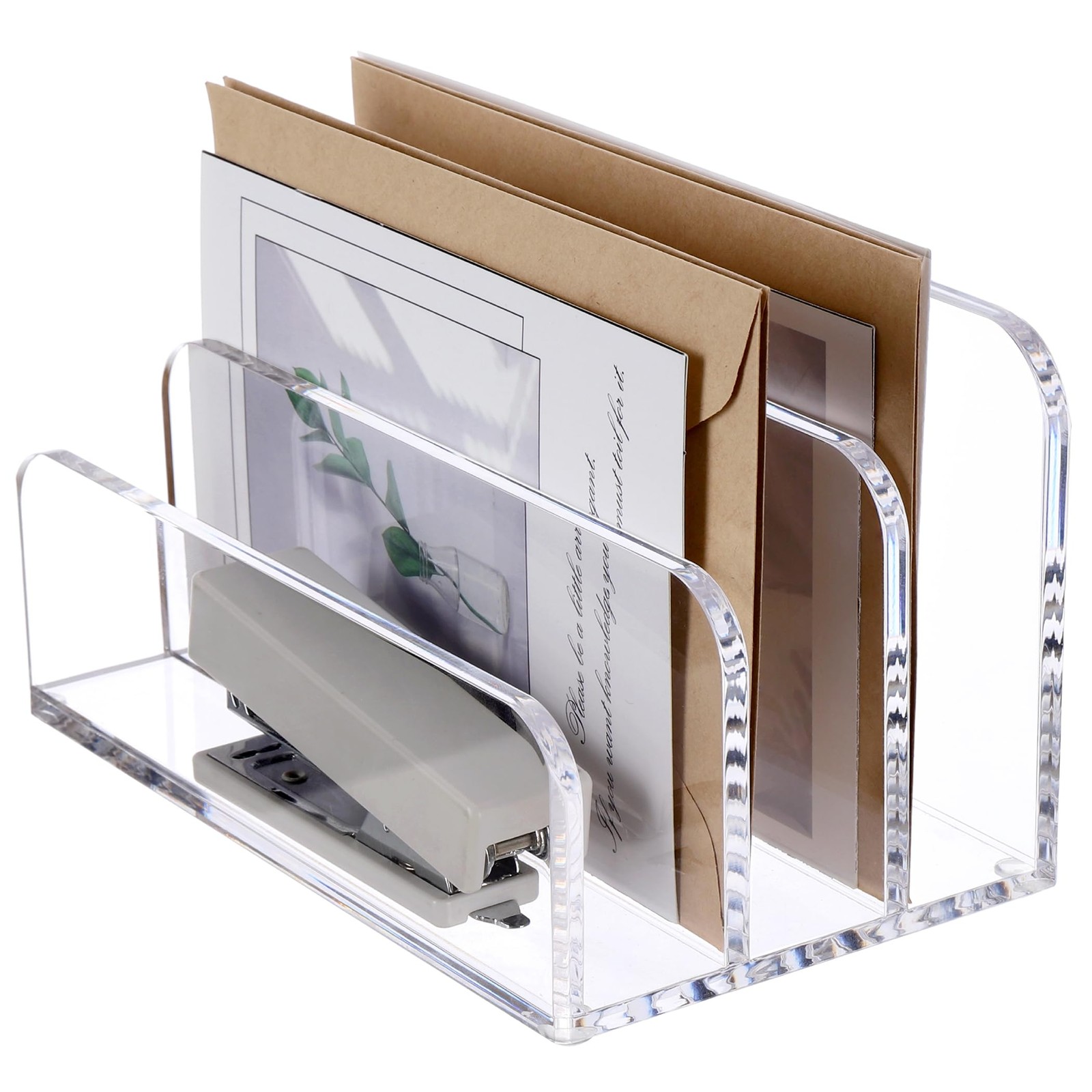 3 Compartment Acrylic File Mail Desktop Organizer Sorter Clear Desk Letter