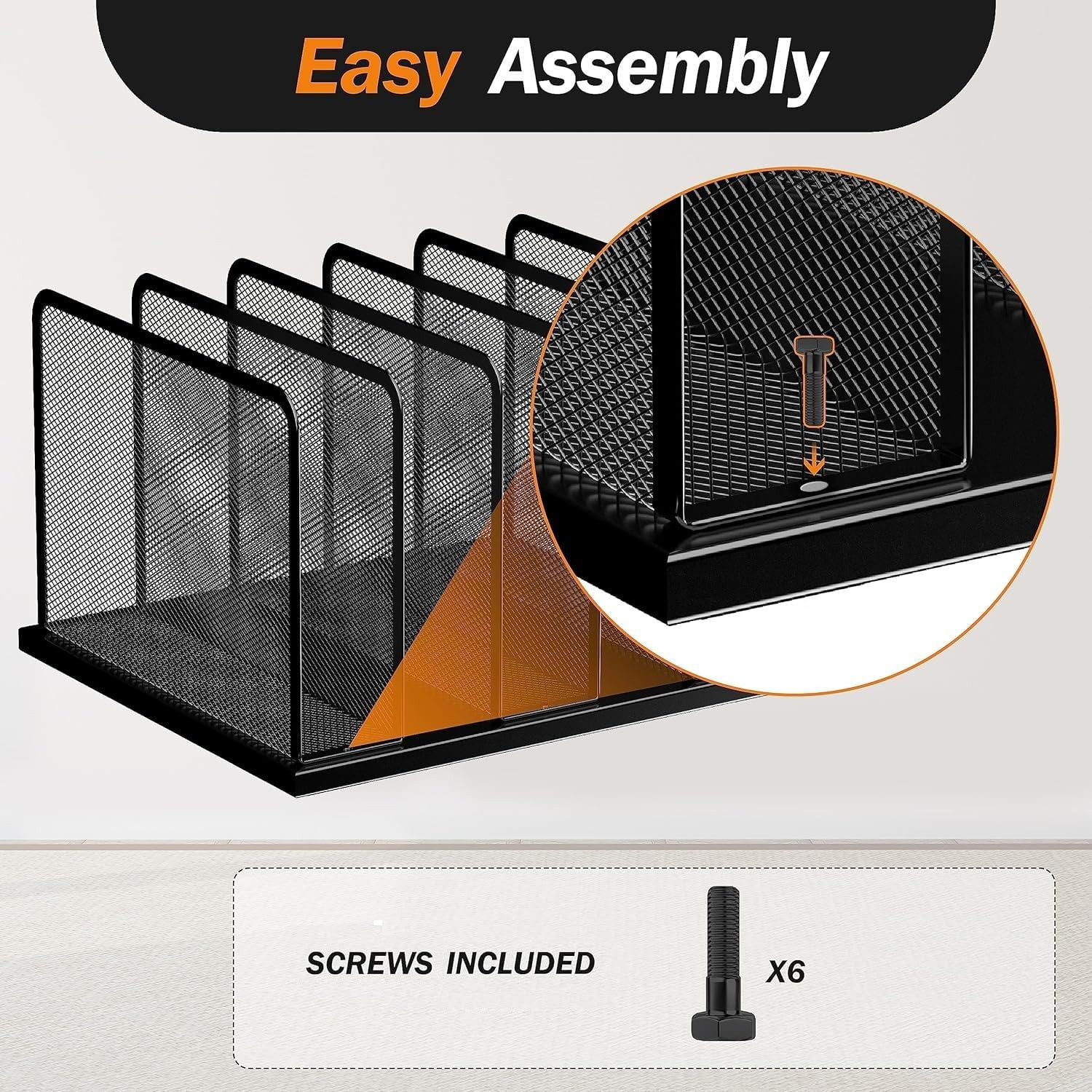 Kuntine.B Desk File Organizer 5 Sections Upright Mesh Desktop Organizer File Sor