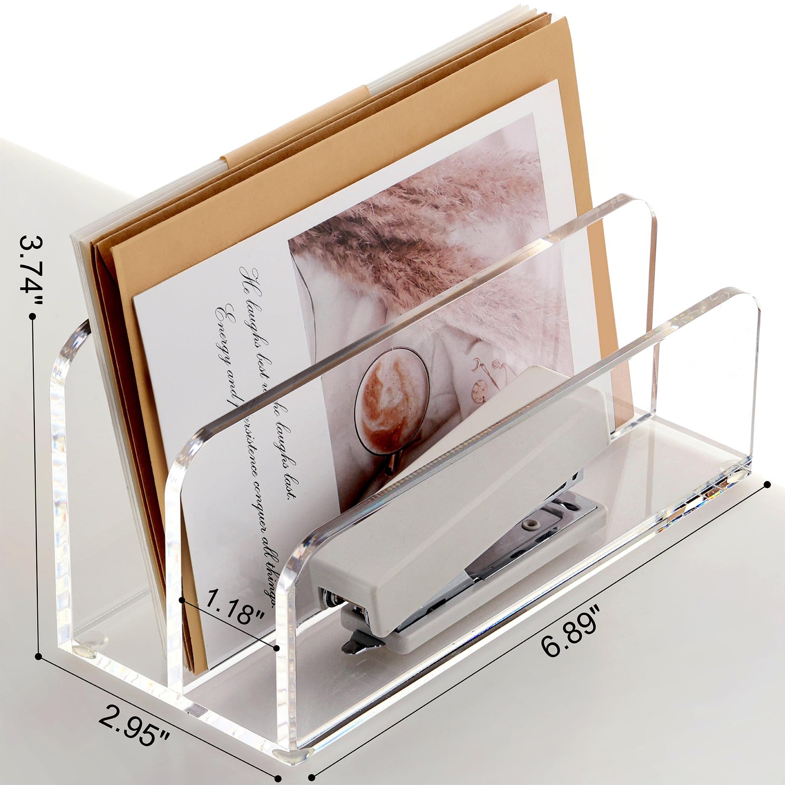 SANRUI Acrylic Mail Sorter Desktop Organizer Holder, 2 Compartments Clear Small