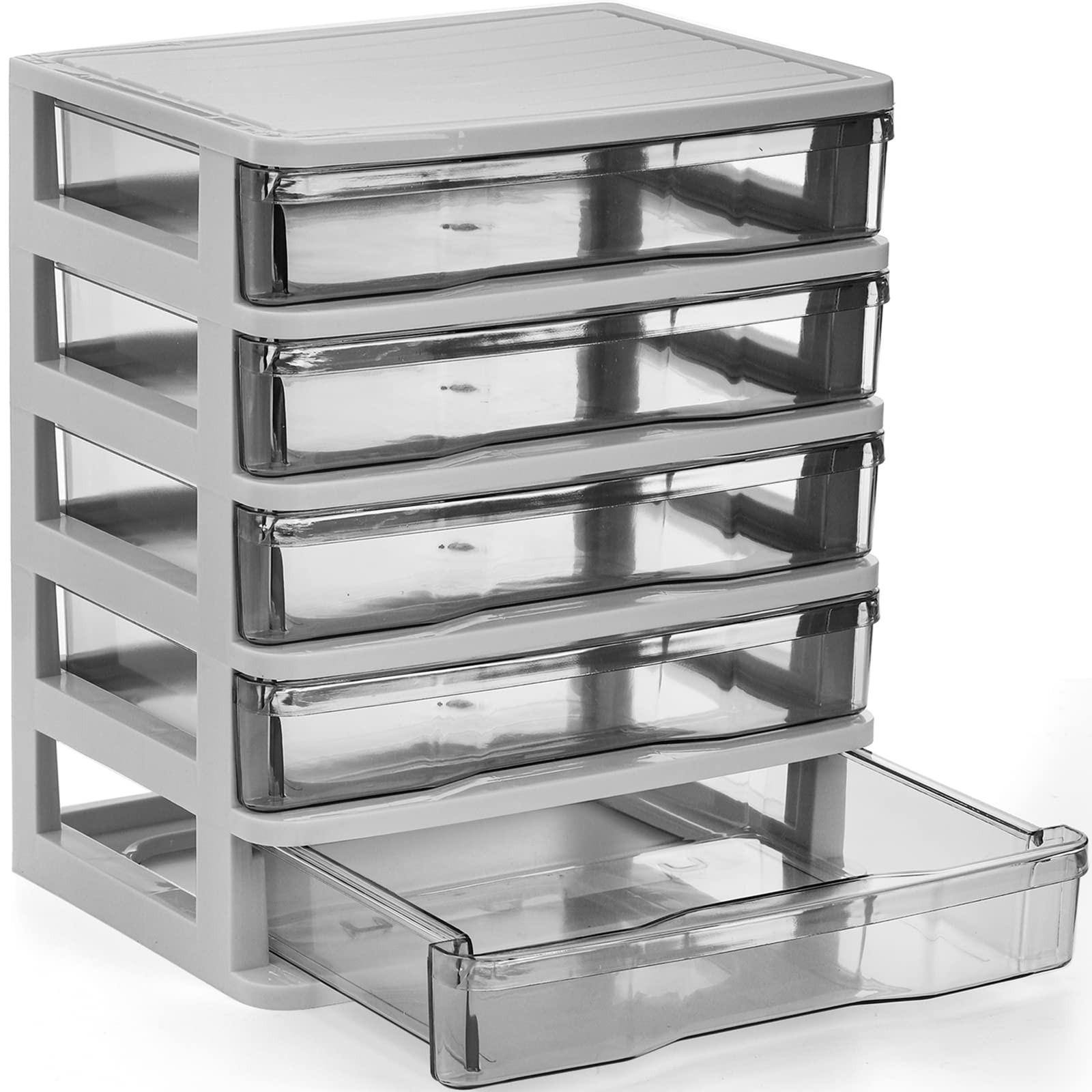 5 Drawer Desktop Storage Bin Unit, Small Plastic Organizer, White Frame with …