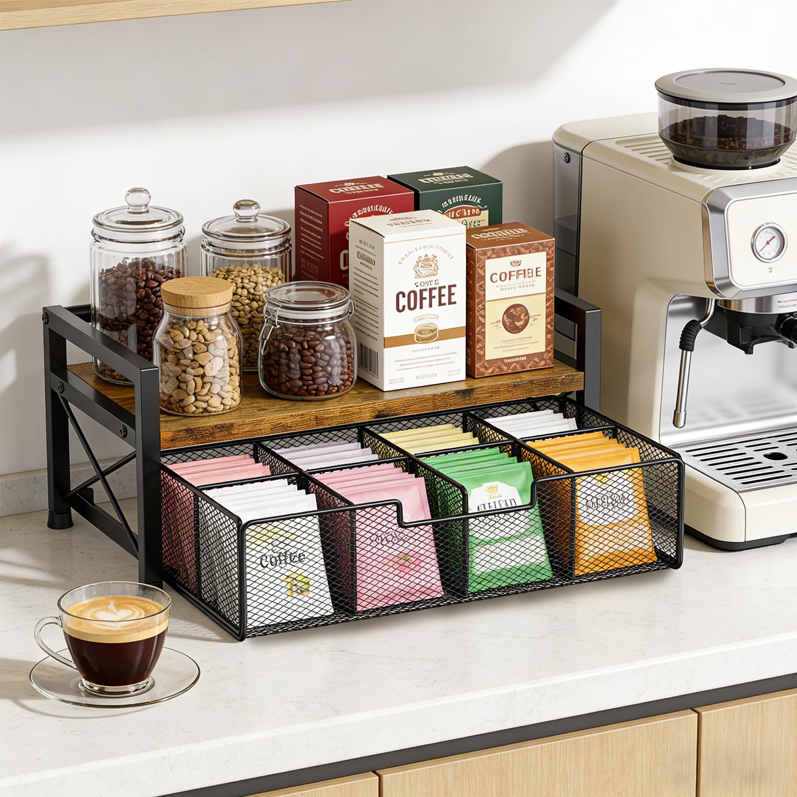 ZssHappy Tea Bag Organizer, Organizers and Storage with 8 Rustic Brown