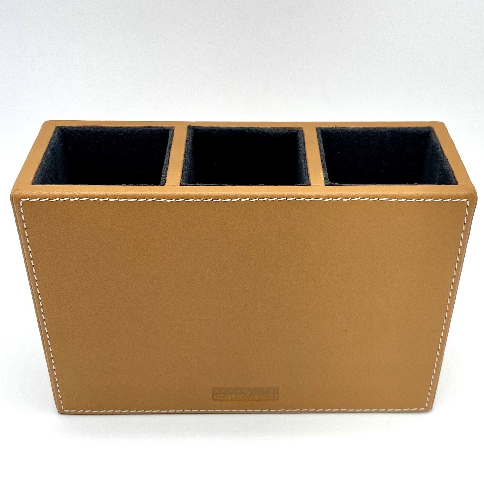 LEVENGER Fine Leather Tools Genuine Leather Cognac 3-Compartment Desk Organizer