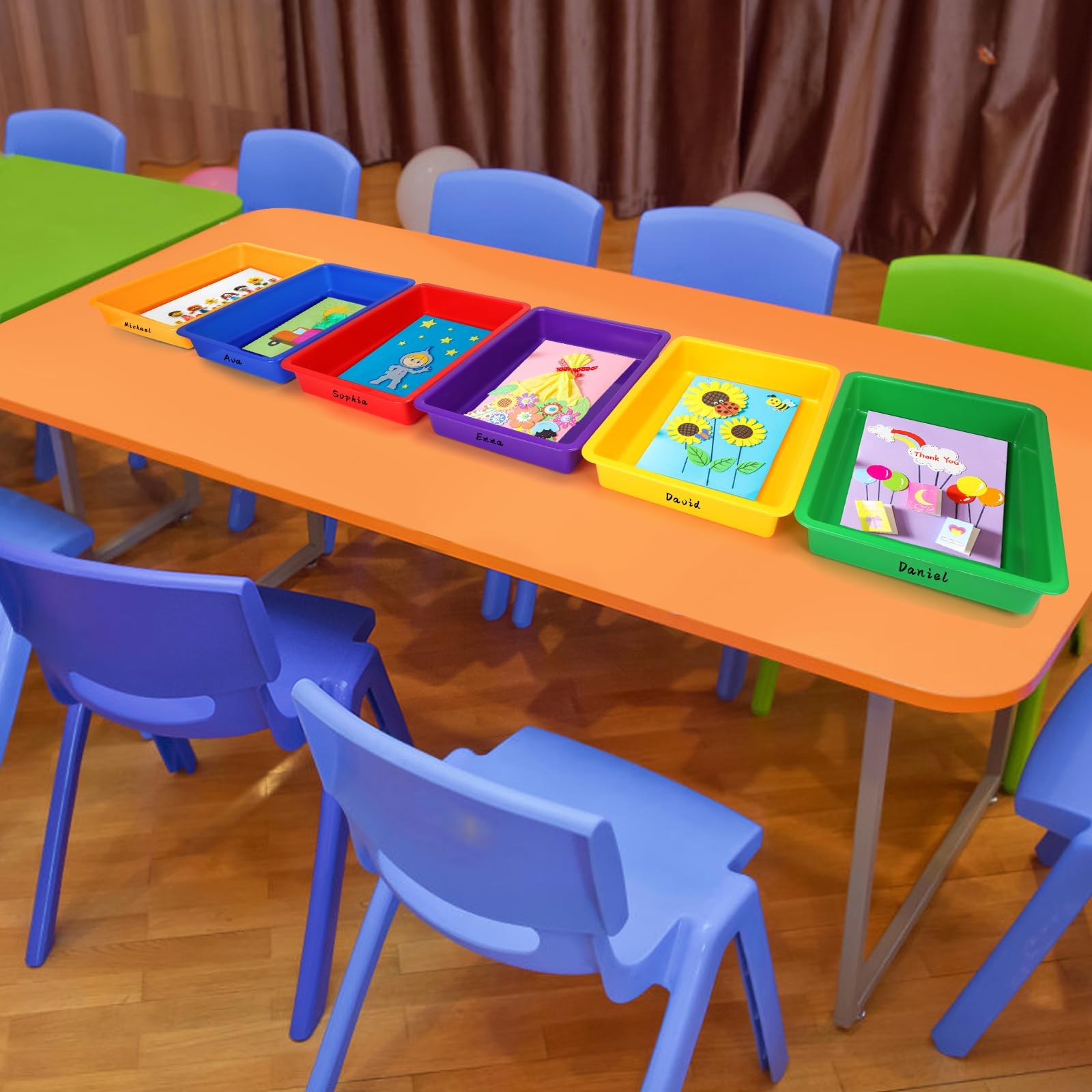 Plastic Paper Trays for Classroom, 6 Pack Colorful Classroom Turn in Bins, Th…