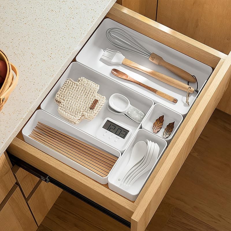 RAUVOLFIA Plastic Drawer Organizers Set, 3-Size Versatile M+L+XL, White