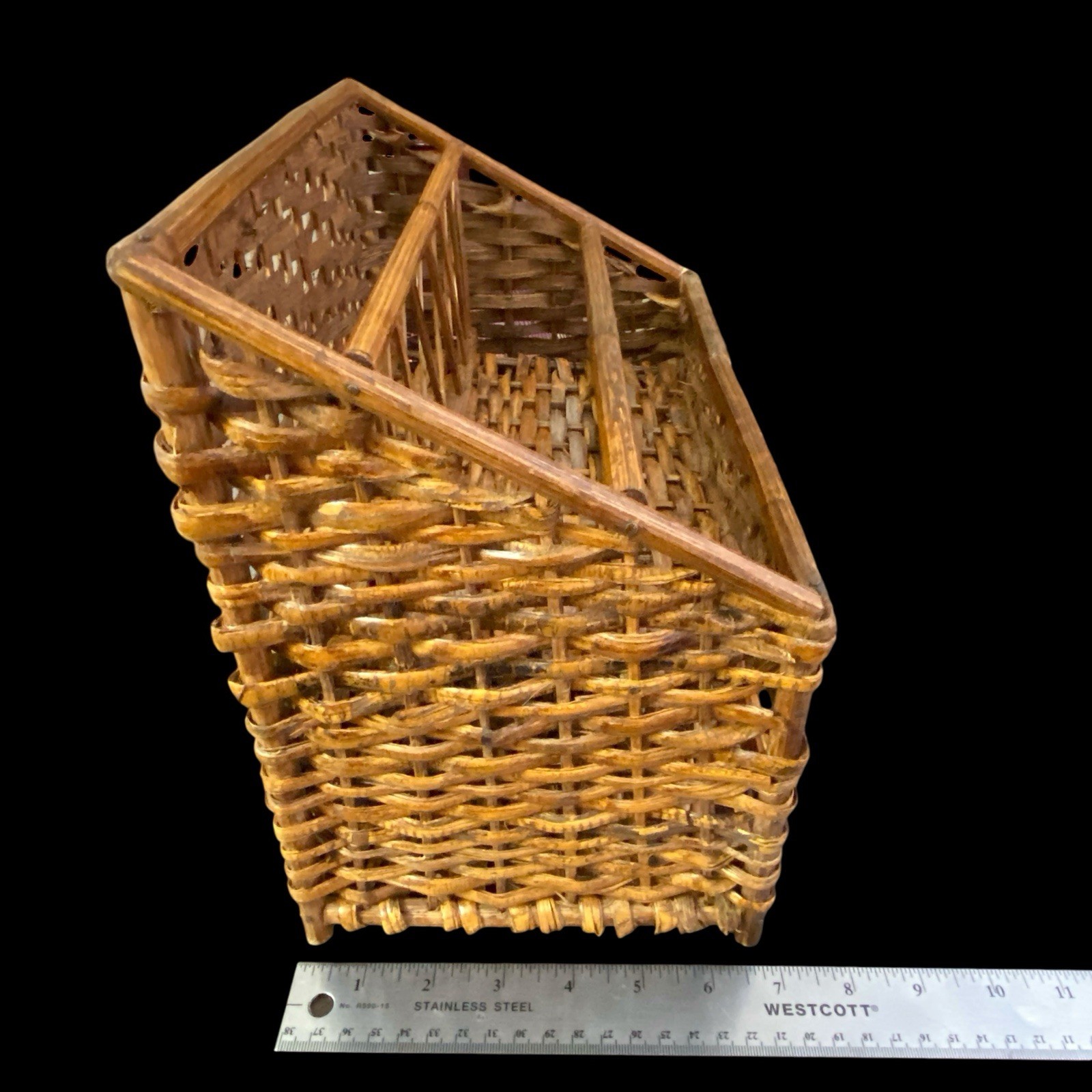 Vintage Wicker Rattan Desk Organizer Woven Shelf Office File Letter Holder READ