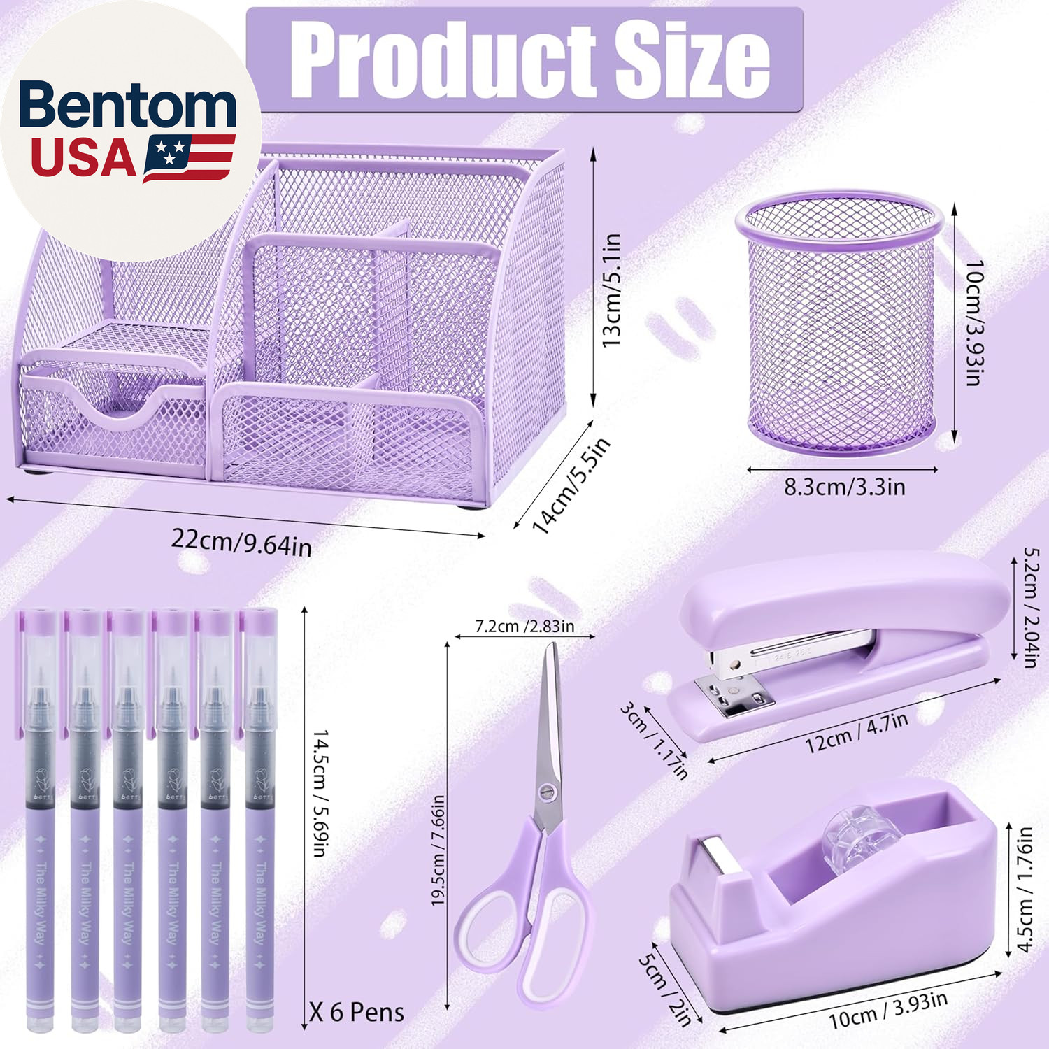 Purple Desk Accessories, 26Pcs Office Supplies and Desk Organizers, with Tape Di