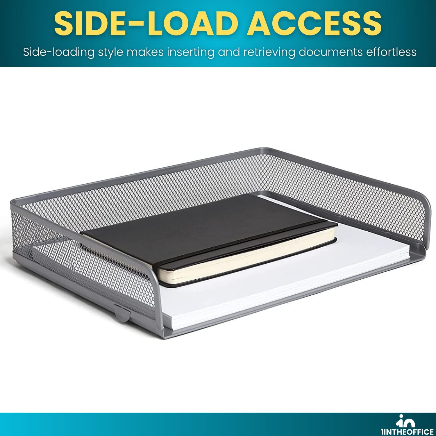 1Inthehome Stackable Side Load Letter Tray Silver Wire Metal Mesh Paper Tray