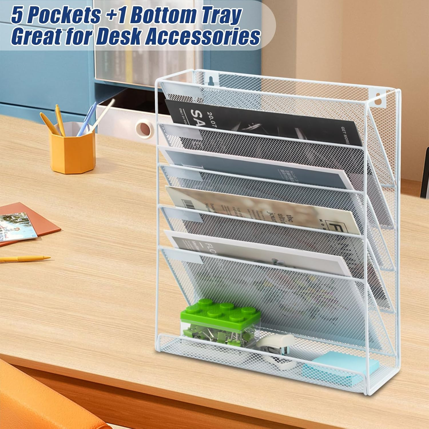 Desk File Organizer Mesh 6-Tier, Hanging Wall Mount Document Organization Stand,