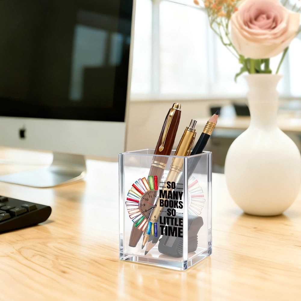 So Many Books So Little Time Acrylic Cosmetic Pencil Pen Holder Cup, Funny Bo…