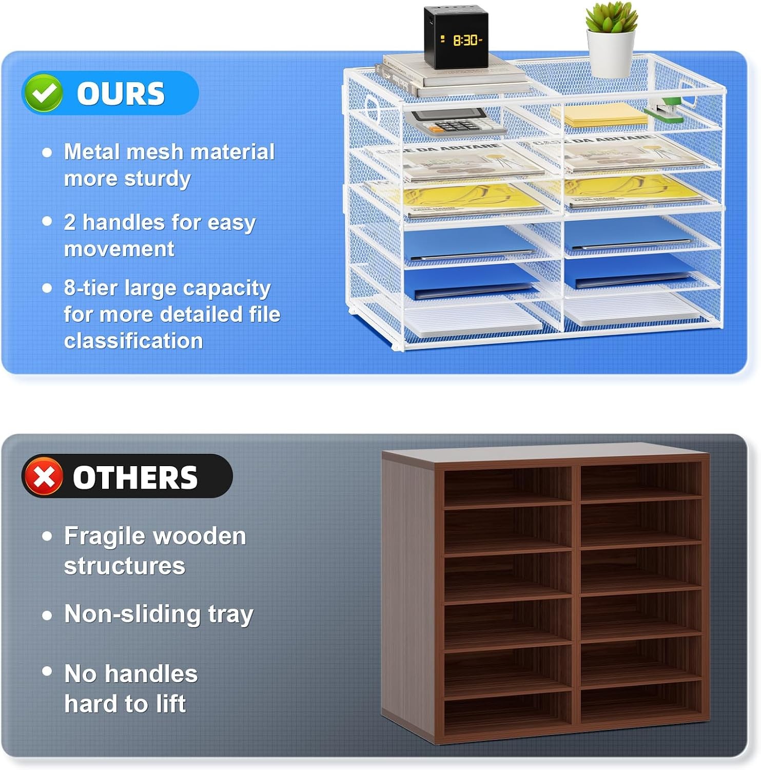 12 Compartments Paper Organizer for Desk, Mesh Literature Organizer, Mail File