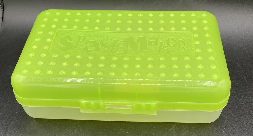 Spacemaker Plastic Pencil Desk Storage Box 8.5″ X 5.5″ Neon green and Clear