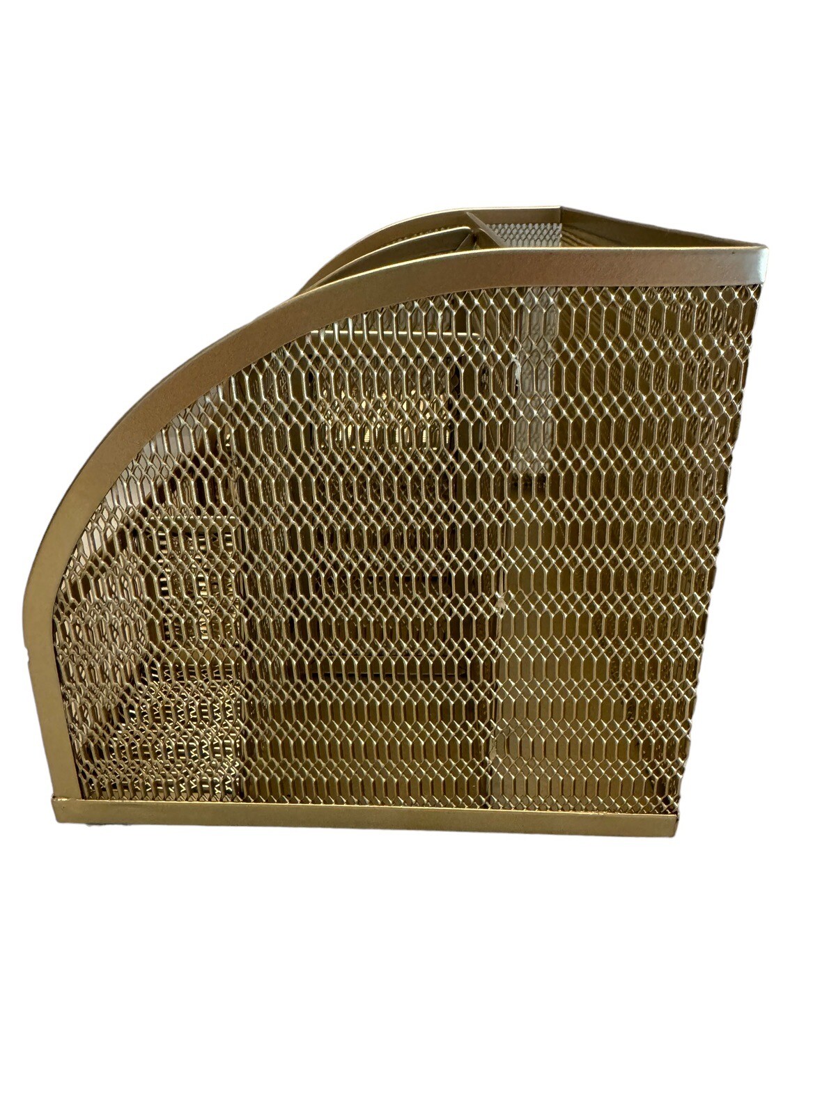 Gold Wire Mesh Metal Desk Organizer Compartments Hollywood Regency 8.75” x 5.75”