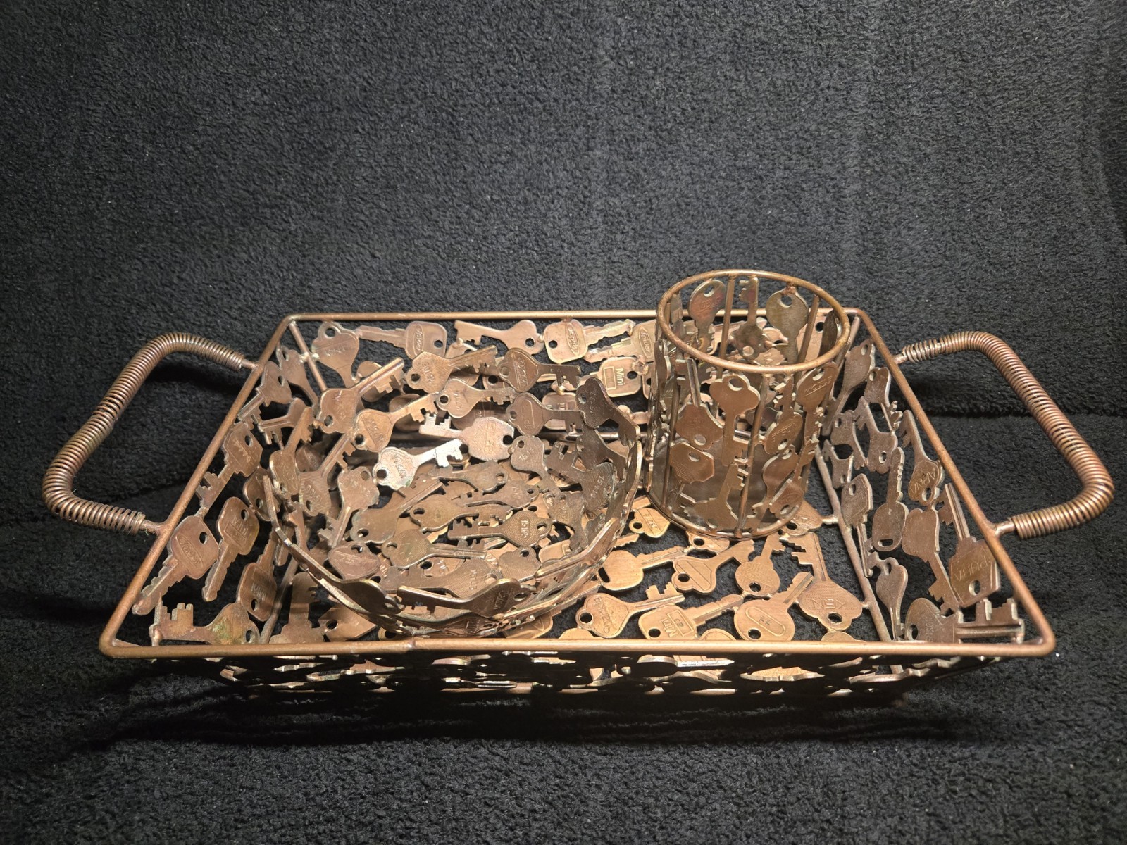 Handmade Recycled Key 3 Pc Desk Set Tray Bowl Pencil Cup India Industrial