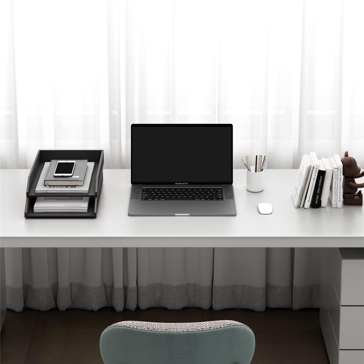 Elegant Black Leather Letter Tray – Stackable Desk Organizer for Office Supplies